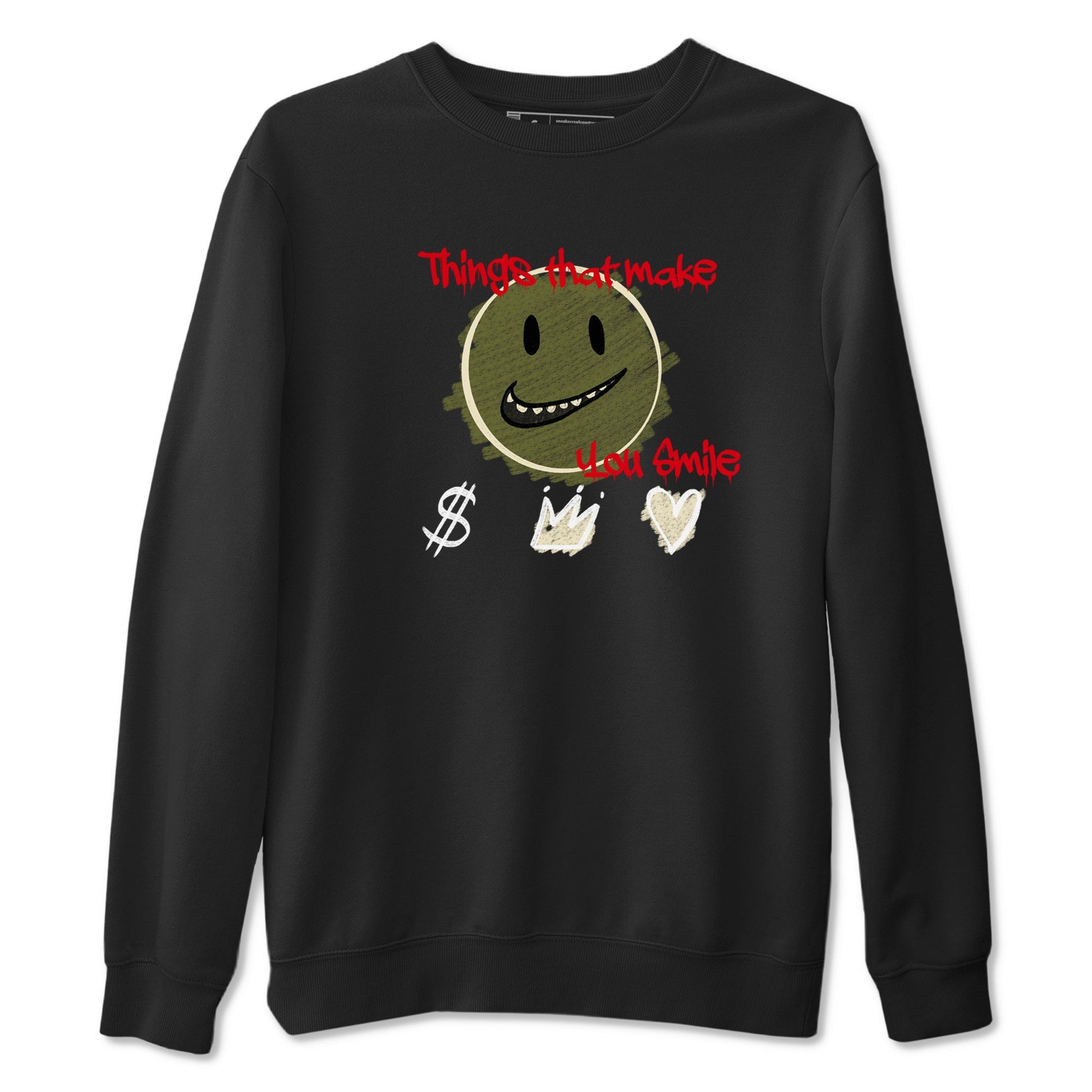 1s Travis Scott Medium Olive shirts to match jordans Things That Make You Smile sneaker match tees Air Jordan 1 Travis Scott Medium Olive SNRT Sneaker Tees streetwear brand Black 2 unisex cotton tee