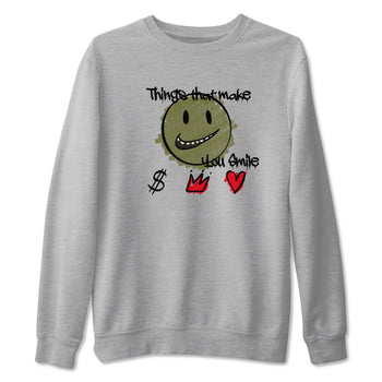 1s Travis Scott Medium Olive shirts to match jordans Things That Make You Smile sneaker match tees Air Jordan 1 Travis Scott Medium Olive SNRT Sneaker Tees streetwear brand Heather Grey 2 unisex cotton tee