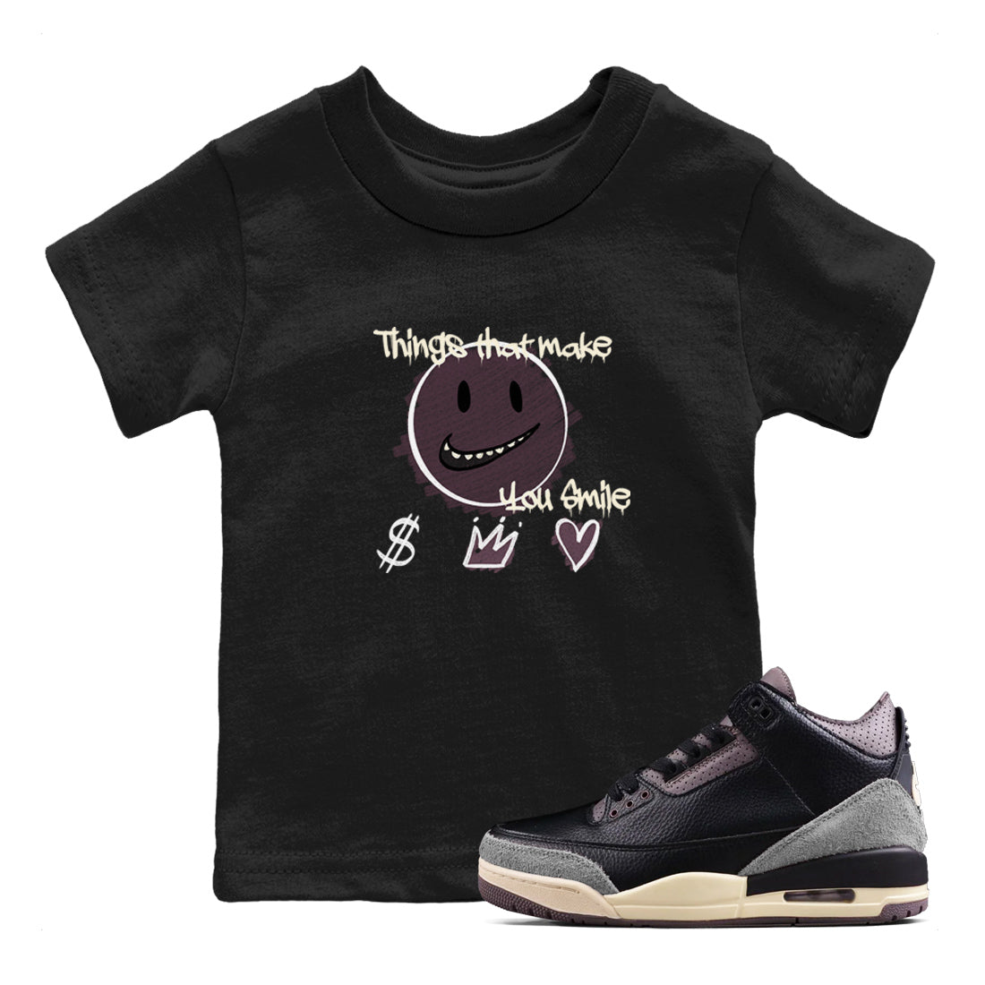 3s A Ma Maniere x Black shirts to match jordans Things That Make You Smile sneaker match tees Air Jordan 3 A Ma Maniere x Black SNRT Sneaker Tees streetwear brand Baby and Youth Black 1 cotton tee