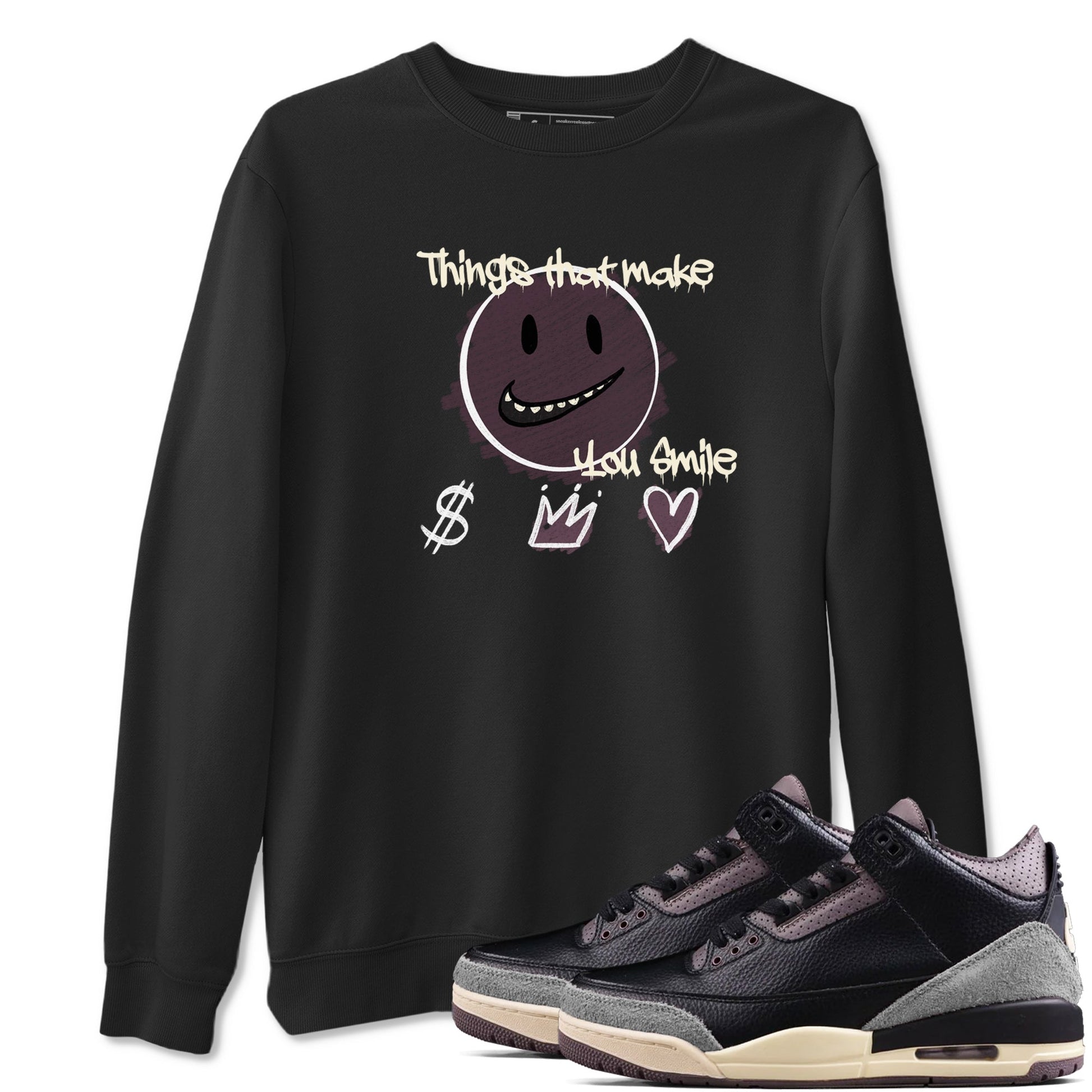 3s A Ma Maniere x Black shirts to match jordans Things That Make You Smile sneaker match tees Air Jordan 3 A Ma Maniere x Black SNRT Sneaker Tees streetwear brand Black 1 unisex cotton tee
