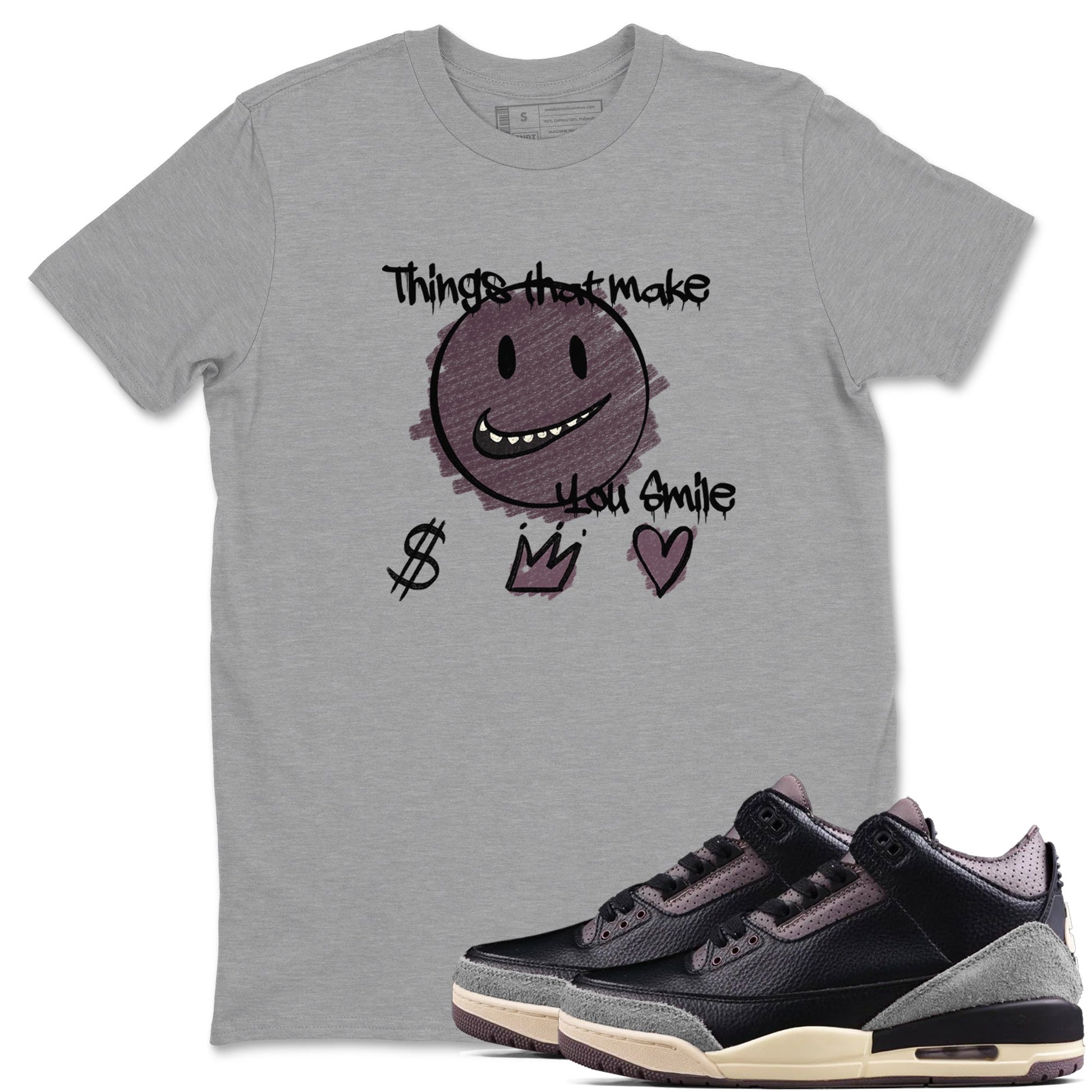 3s A Ma Maniere x Black shirts to match jordans Things That Make You Smile sneaker match tees Air Jordan 3 A Ma Maniere x Black SNRT Sneaker Tees streetwear brand Heather Grey 1 unisex cotton tee