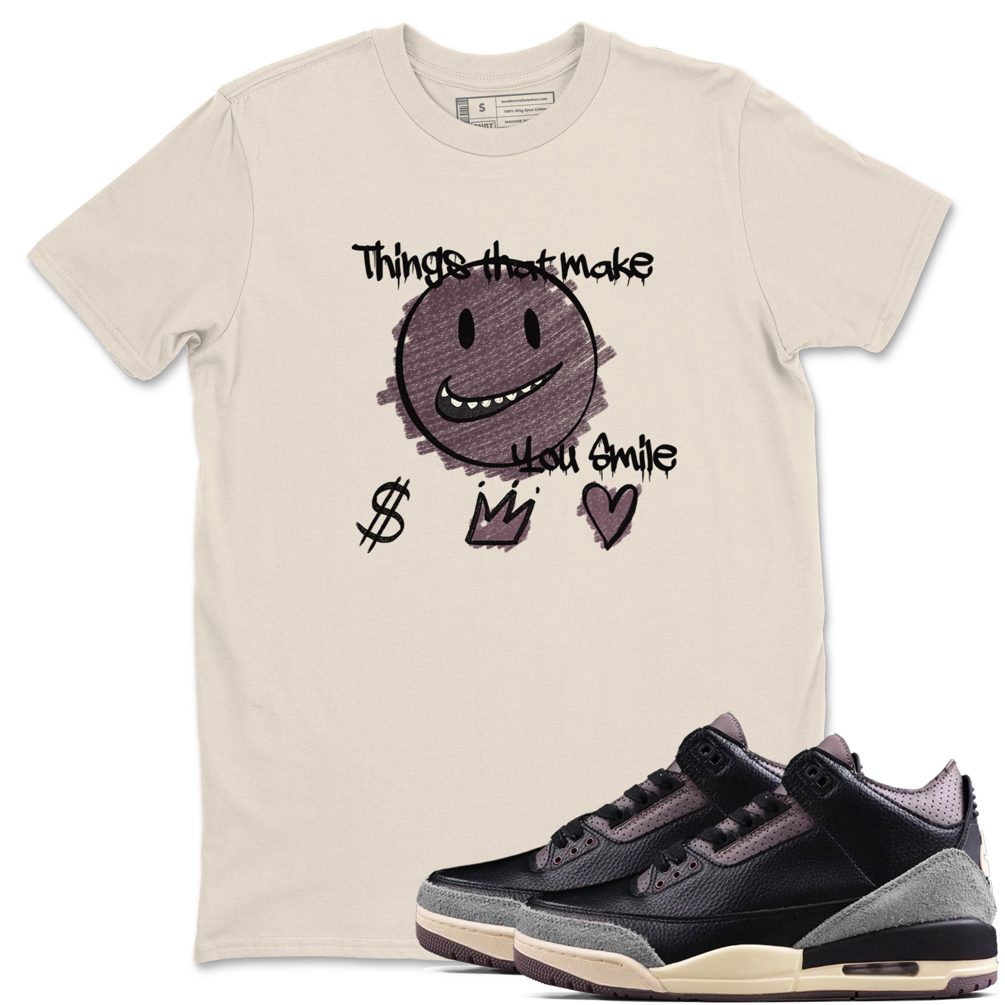 3s A Ma Maniere x Black shirts to match jordans Things That Make You Smile sneaker match tees Air Jordan 3 A Ma Maniere x Black SNRT Sneaker Tees streetwear brand Natural 1 unisex cotton tee