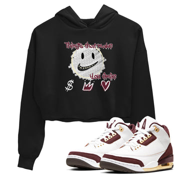 AJ3 A Ma Maniere x Burgundy Crush shirts to match jordans Things That Make You Smile sneaker match tees A Ma Maniére x Air Jordan 3 "Burgundy Crush" SNRT Sneaker Tees streetwear brand Black 1 crop tee
