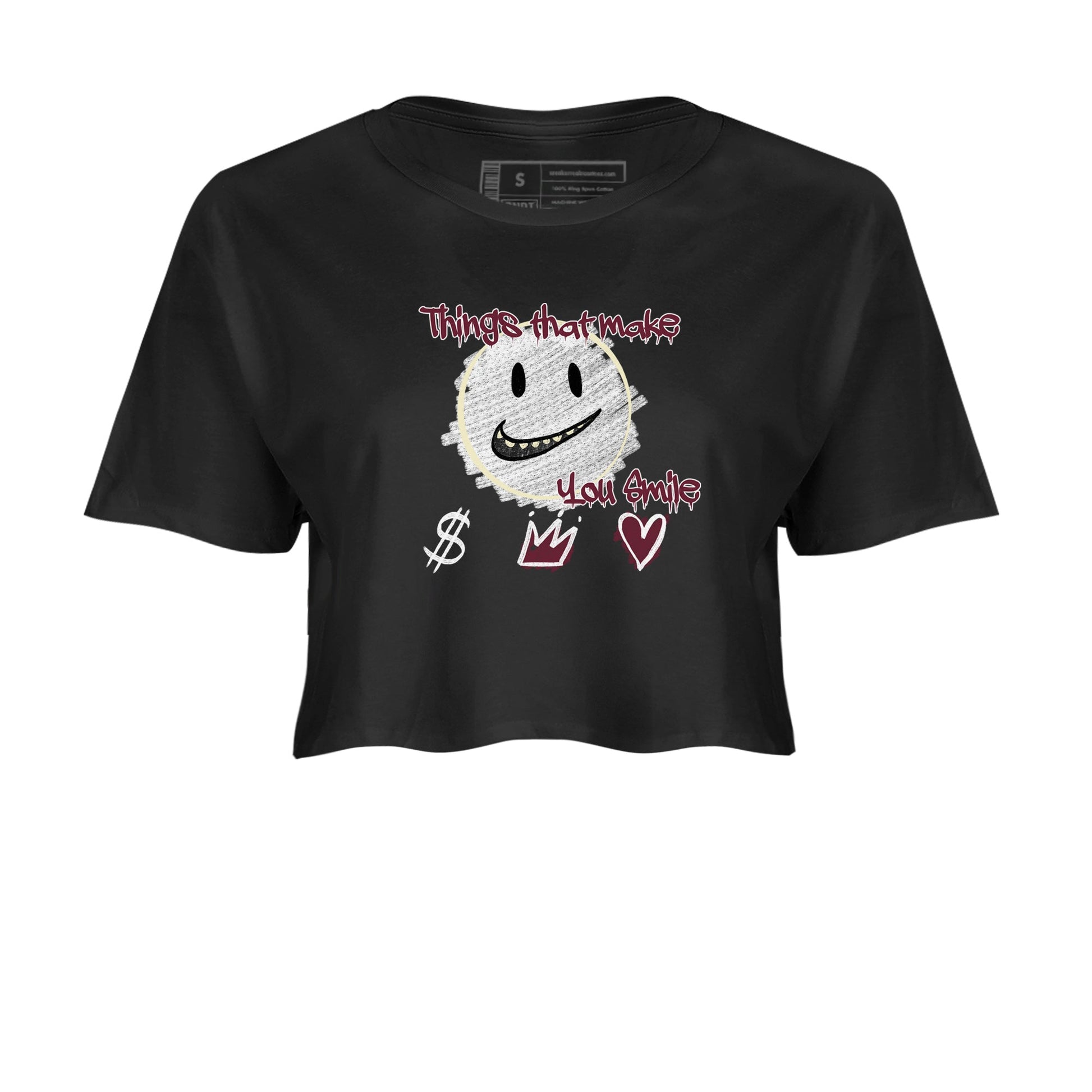 AJ3 A Ma Maniere x Burgundy Crush shirts to match jordans Things That Make You Smile sneaker match tees A Ma Maniére x Air Jordan 3 "Burgundy Crush" SNRT Sneaker Tees streetwear brand Black 2 crop tee