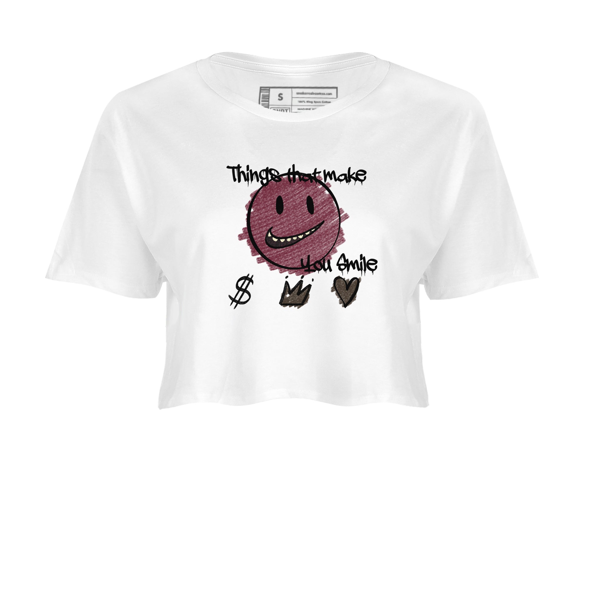 AJ3 A Ma Maniere x Burgundy Crush shirts to match jordans Things That Make You Smile sneaker match tees A Ma Maniére x Air Jordan 3 "Burgundy Crush" SNRT Sneaker Tees streetwear brand White 2 crop tee