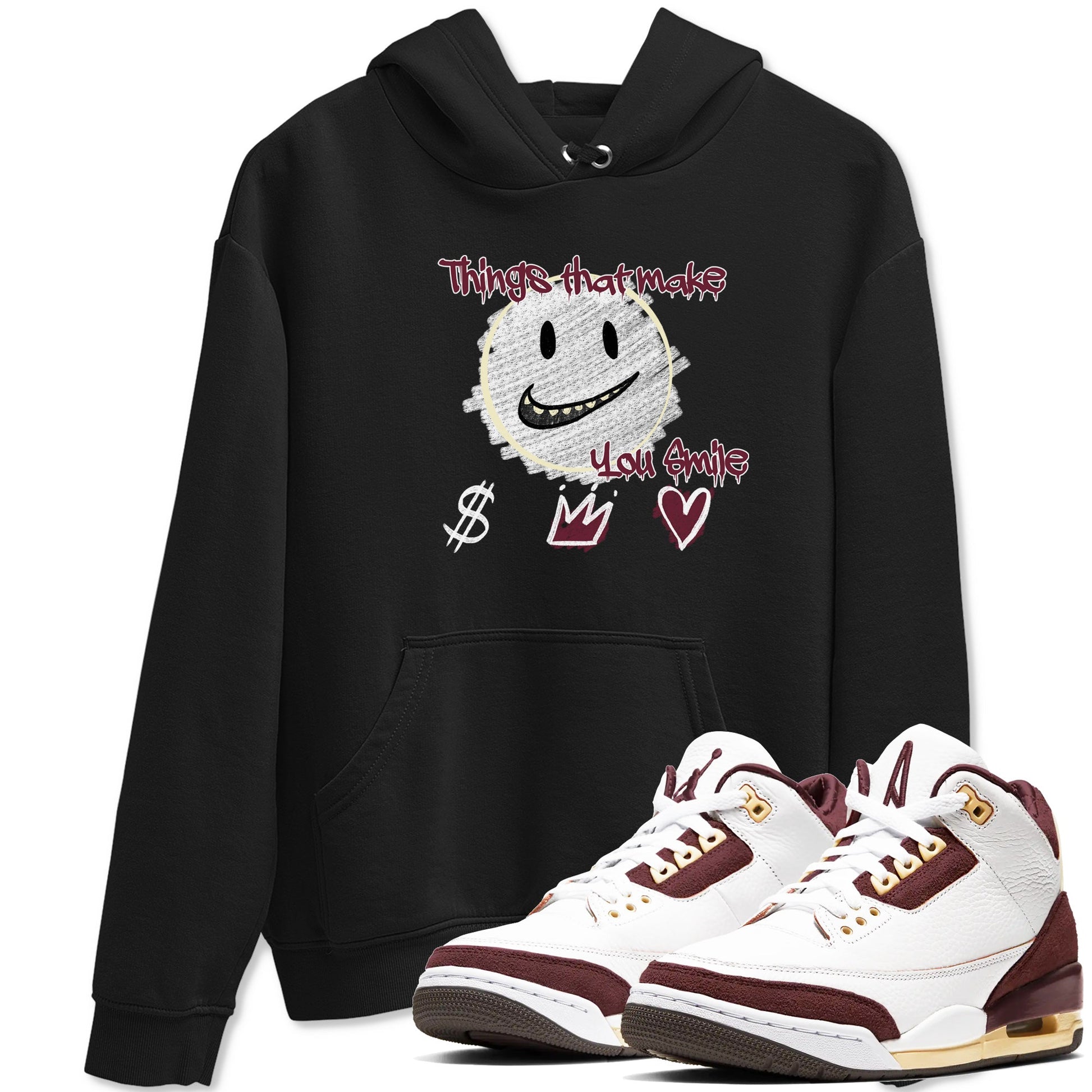 AJ3 A Ma Maniere x Burgundy Crush shirts to match jordans Things That Make You Smile sneaker match tees A Ma Maniére x Air Jordan 3 "Burgundy Crush" SNRT Sneaker Tees streetwear brand Black 1 unisex cotton tee