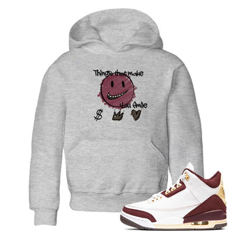 AJ3 A Ma Maniere x Burgundy Crush shirts to match jordans Things That Make You Smile sneaker match tees A Ma Maniére x Air Jordan 3 "Burgundy Crush" SNRT Sneaker Tees streetwear brand Baby and Youth Heather Grey 1 cotton tee
