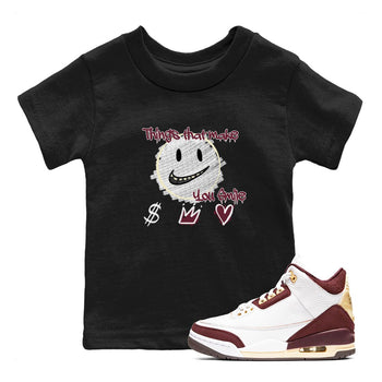 AJ3 A Ma Maniere x Burgundy Crush shirts to match jordans Things That Make You Smile sneaker match tees A Ma Maniére x Air Jordan 3 "Burgundy Crush" SNRT Sneaker Tees streetwear brand Baby and Youth Black 1 cotton tee