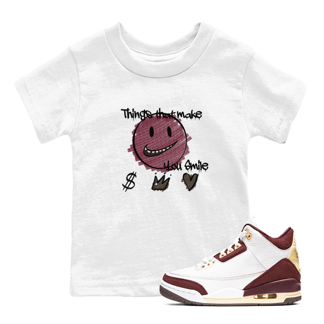 AJ3 A Ma Maniere x Burgundy Crush shirts to match jordans Things That Make You Smile sneaker match tees A Ma Maniére x Air Jordan 3 "Burgundy Crush" SNRT Sneaker Tees streetwear brand Baby and Youth White 1 cotton tee
