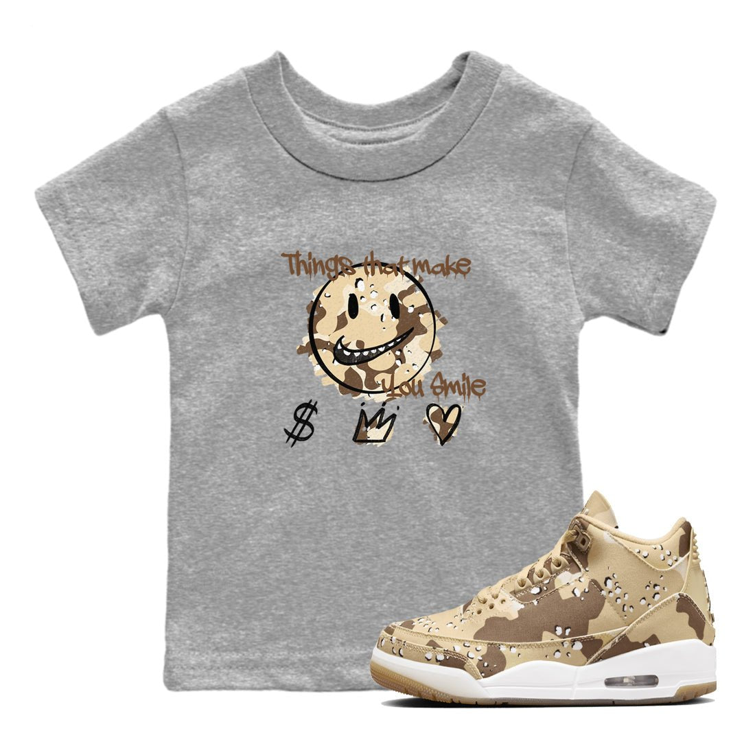 WNBA x Air Jordan 3 “Desert Camo” shirts to match jordans Things That Make You Smile sneaker match tees Air Jordan 3 Desert Camo SNRT Sneaker Release Tees Clothing Sneakerhead ShirtsBaby and Youth Heather Grey 1 cotton tee