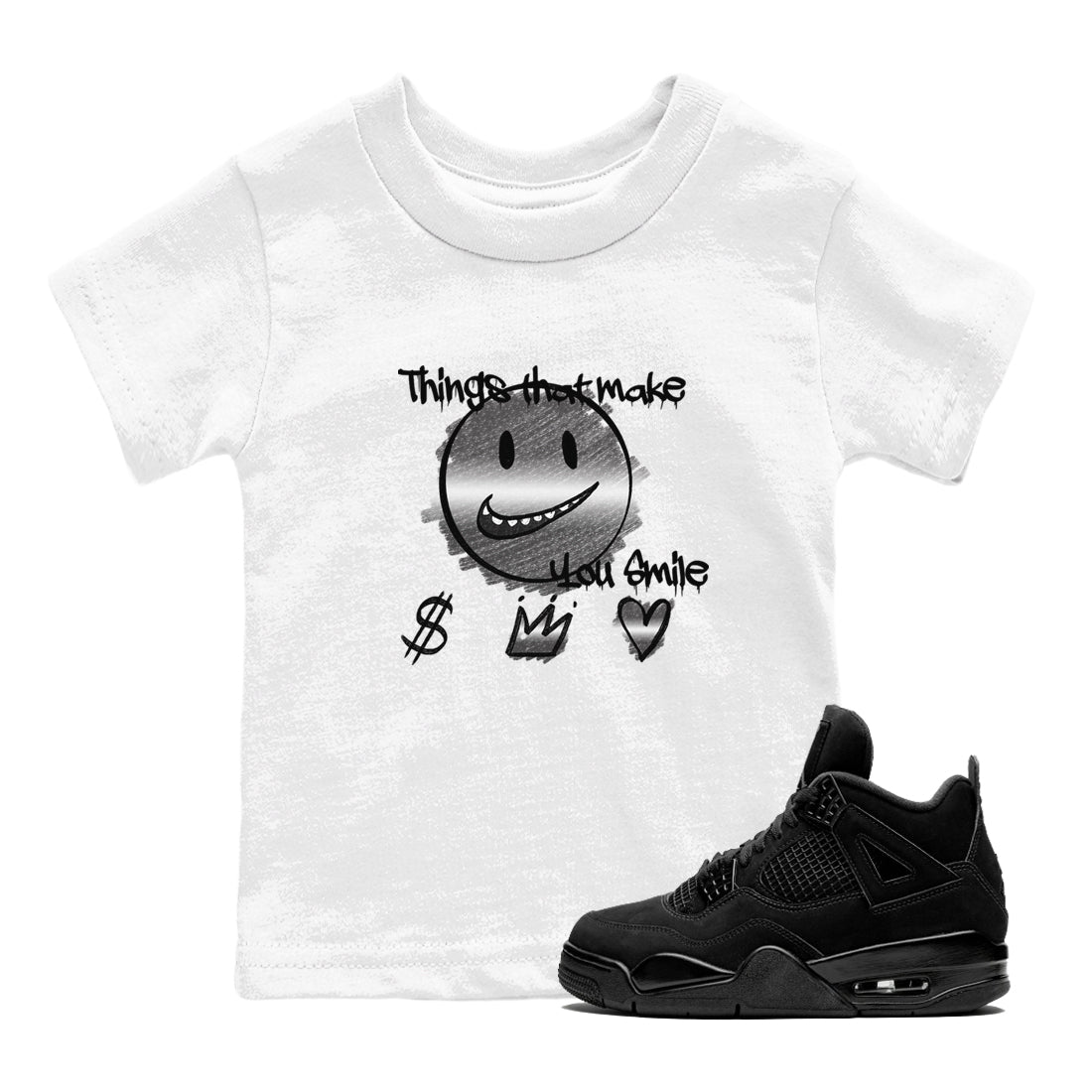 4s Black Cat shirts to match jordans Things That Make You Smile sneaker match tees Air Jordan 4 Black Cat match shoes to clothes SNRT Sneaker Tees Youth Baby White 1 tee