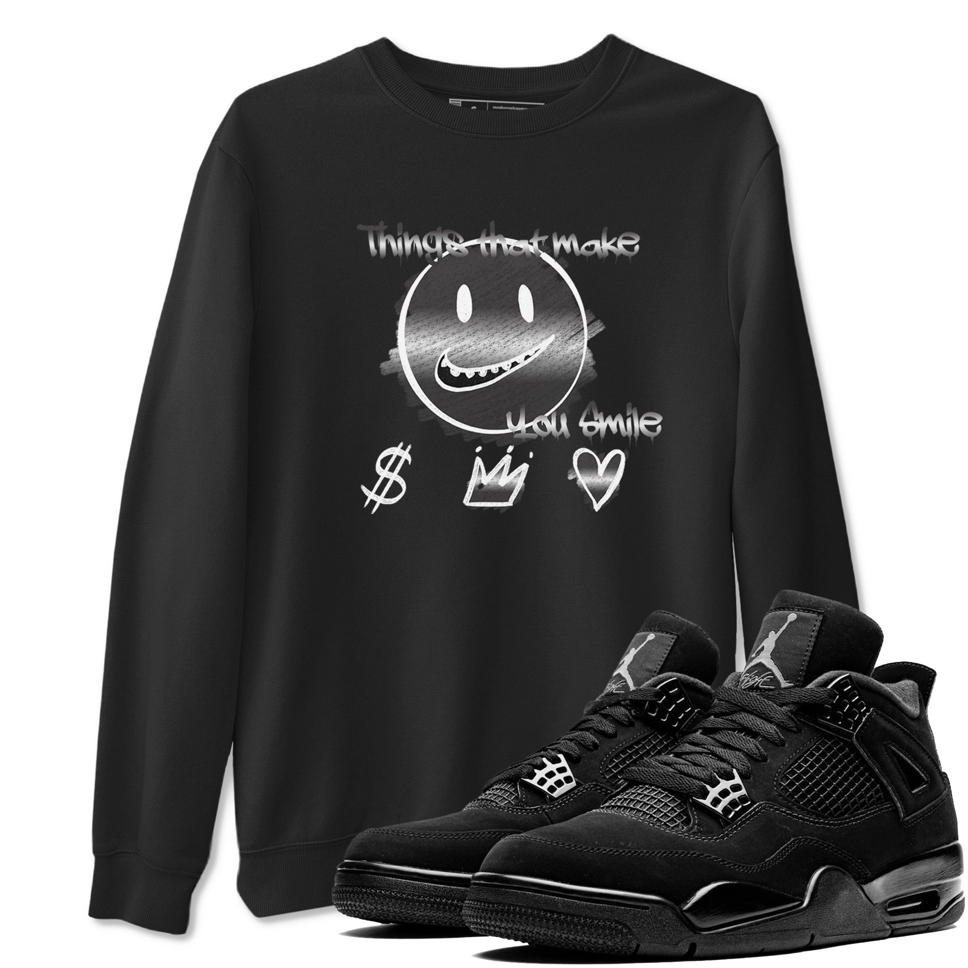 4s Black Cat shirts to match jordans Things That Make You Smile sneaker match tees Air Jordan 4 Black Cat match shoes to clothes SNRT Sneaker Tees unisex cotton Black 1 shirts