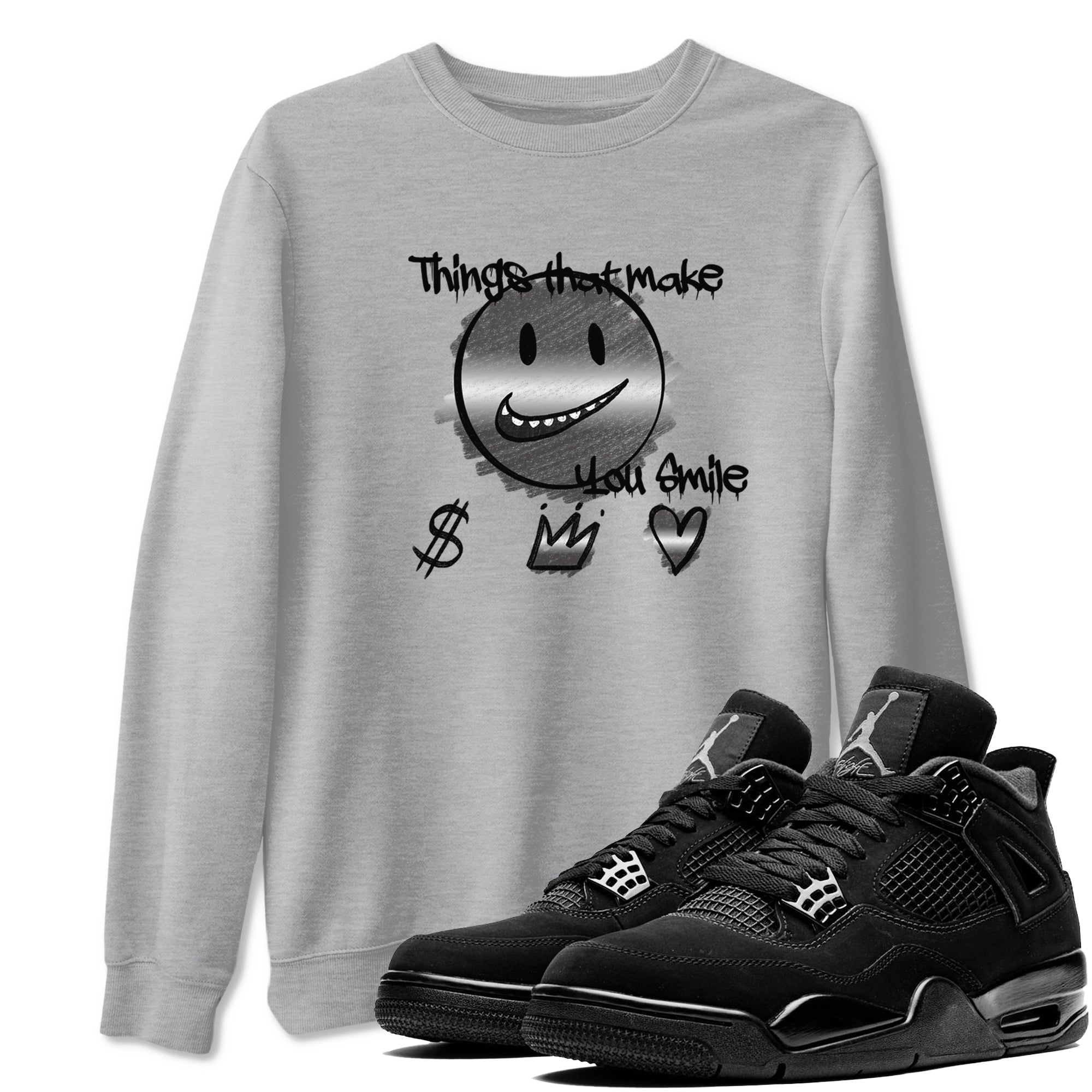 4s Black Cat shirts to match jordans Things That Make You Smile sneaker match tees Air Jordan 4 Black Cat match shoes to clothes SNRT Sneaker Tees unisex cotton Heather Grey 1 shirts
