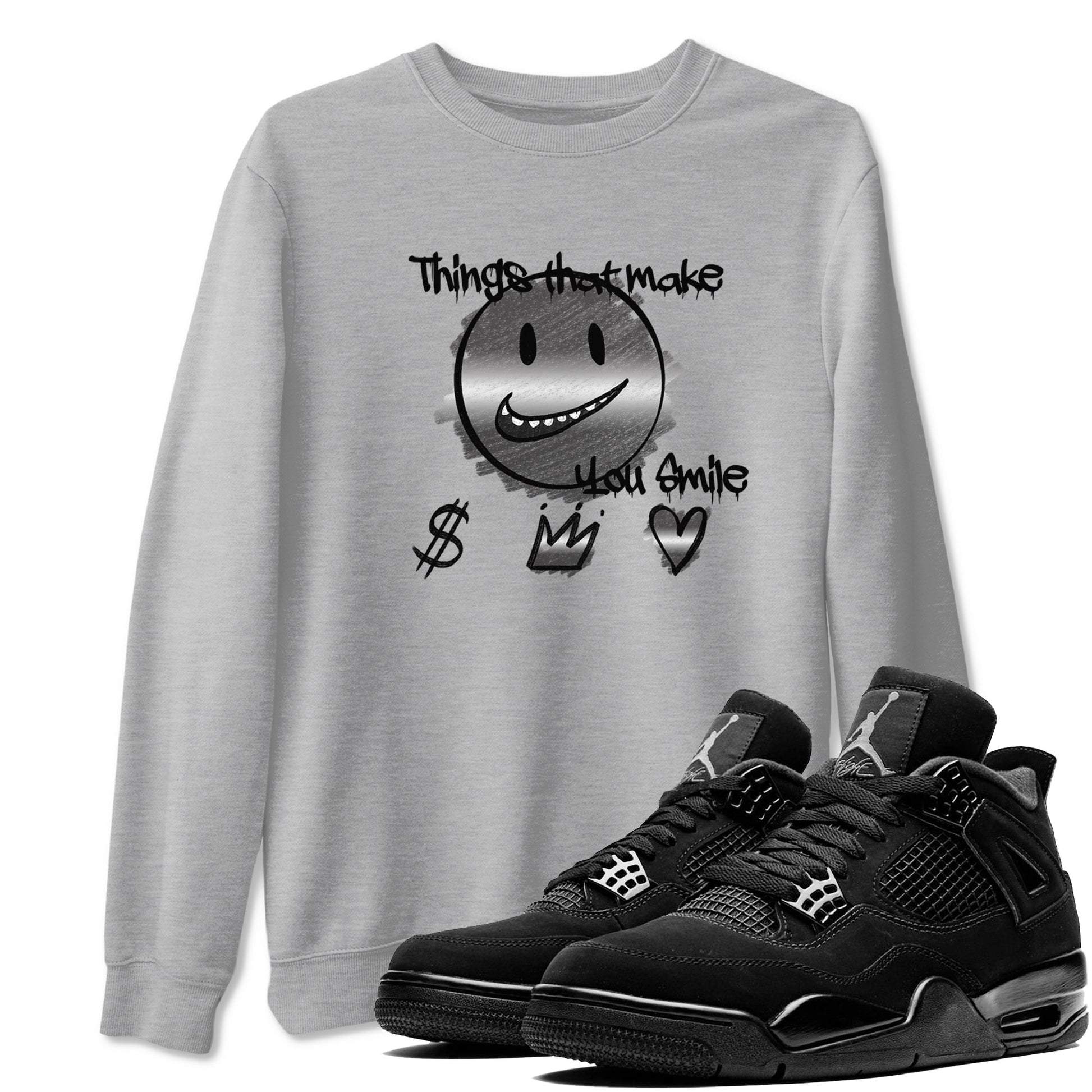 4s Black Cat shirts to match jordans Things That Make You Smile sneaker match tees Air Jordan 4 Black Cat match shoes to clothes SNRT Sneaker Tees unisex cotton Heather Grey 1 shirts