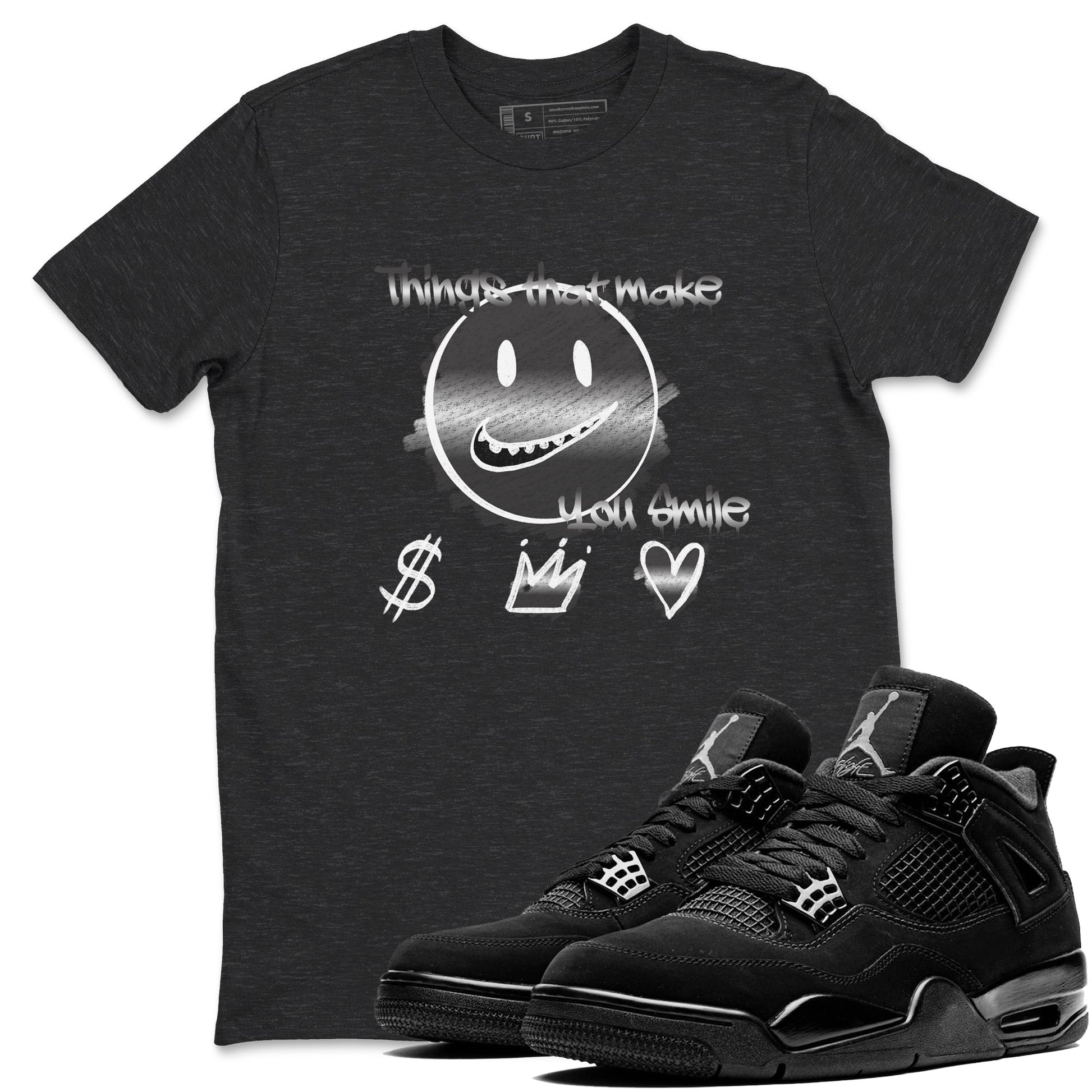 4s Black Cat shirts to match jordans Things That Make You Smile sneaker match tees Air Jordan 4 Black Cat match shoes to clothes SNRT Sneaker Tees unisex cotton Charcoal Heather 1 shirts