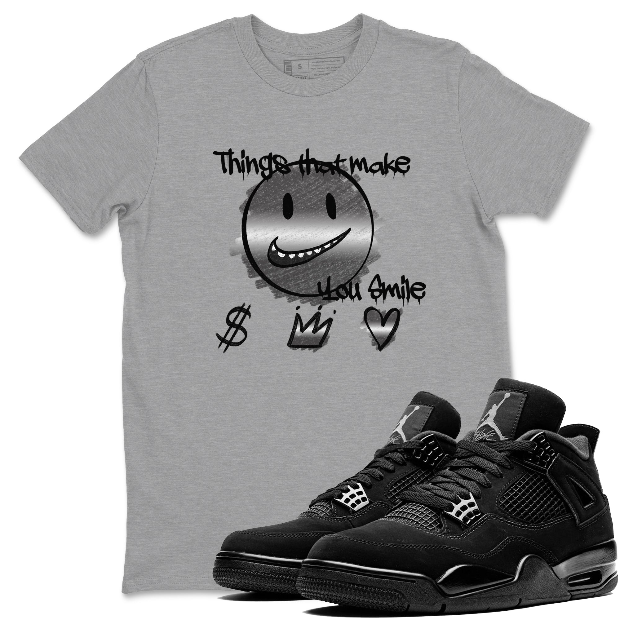 4s Black Cat shirts to match jordans Things That Make You Smile sneaker match tees Air Jordan 4 Black Cat match shoes to clothes SNRT Sneaker Tees unisex cotton Heather Grey 1 shirts