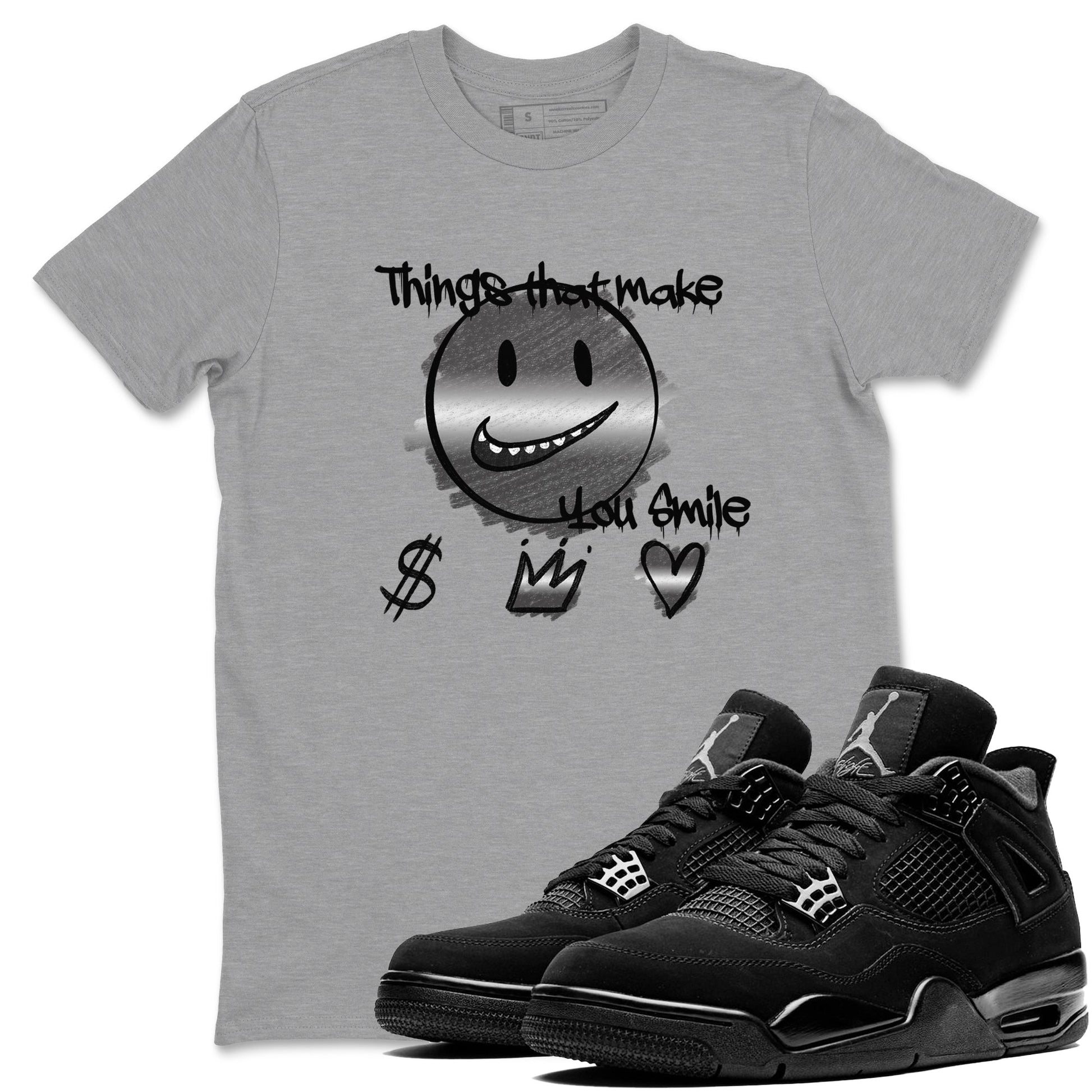 4s Black Cat shirts to match jordans Things That Make You Smile sneaker match tees Air Jordan 4 Black Cat match shoes to clothes SNRT Sneaker Tees unisex cotton Heather Grey 1 shirts
