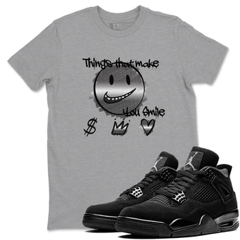 4s Black Cat shirts to match jordans Things That Make You Smile sneaker match tees Air Jordan 4 Black Cat match shoes to clothes SNRT Sneaker Tees unisex cotton Heather Grey 1 shirts