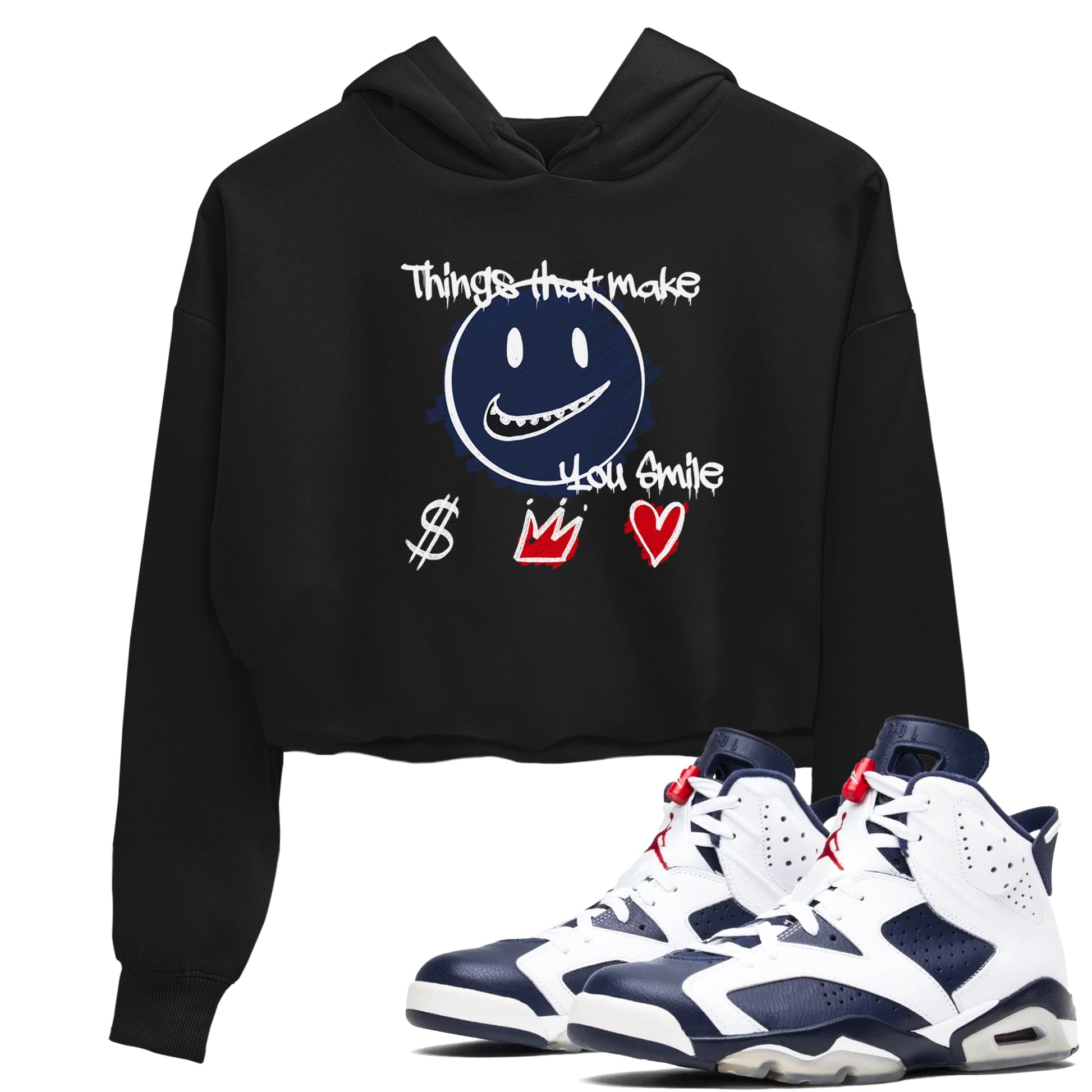 6s Olympic shirts to match jordans Things That Make You Smile sneaker match tees Air Jordan 6 Olympic SNRT Sneaker Tees streetwear brand Black 1 crop tee