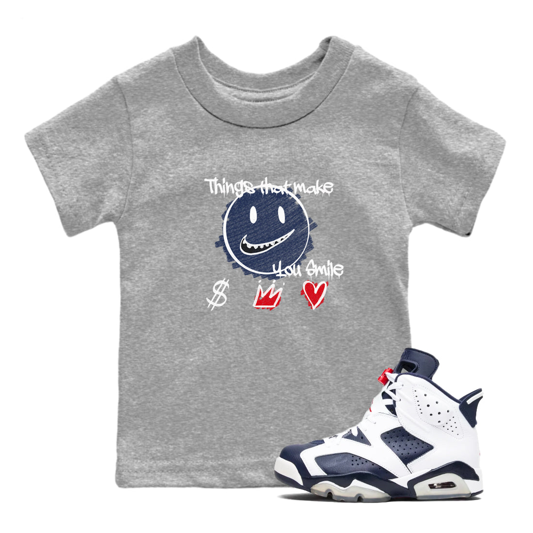 6s Olympic shirts to match jordans Things That Make You Smile sneaker match tees Air Jordan 6 Olympic SNRT Sneaker Tees streetwear brand Baby and Youth Heather Grey 1 cotton tee