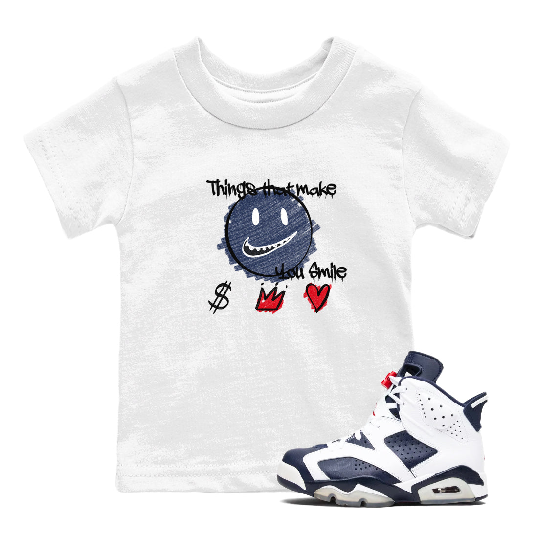 6s Olympic shirts to match jordans Things That Make You Smile sneaker match tees Air Jordan 6 Olympic SNRT Sneaker Tees streetwear brand Baby and Youth White 1 cotton tee