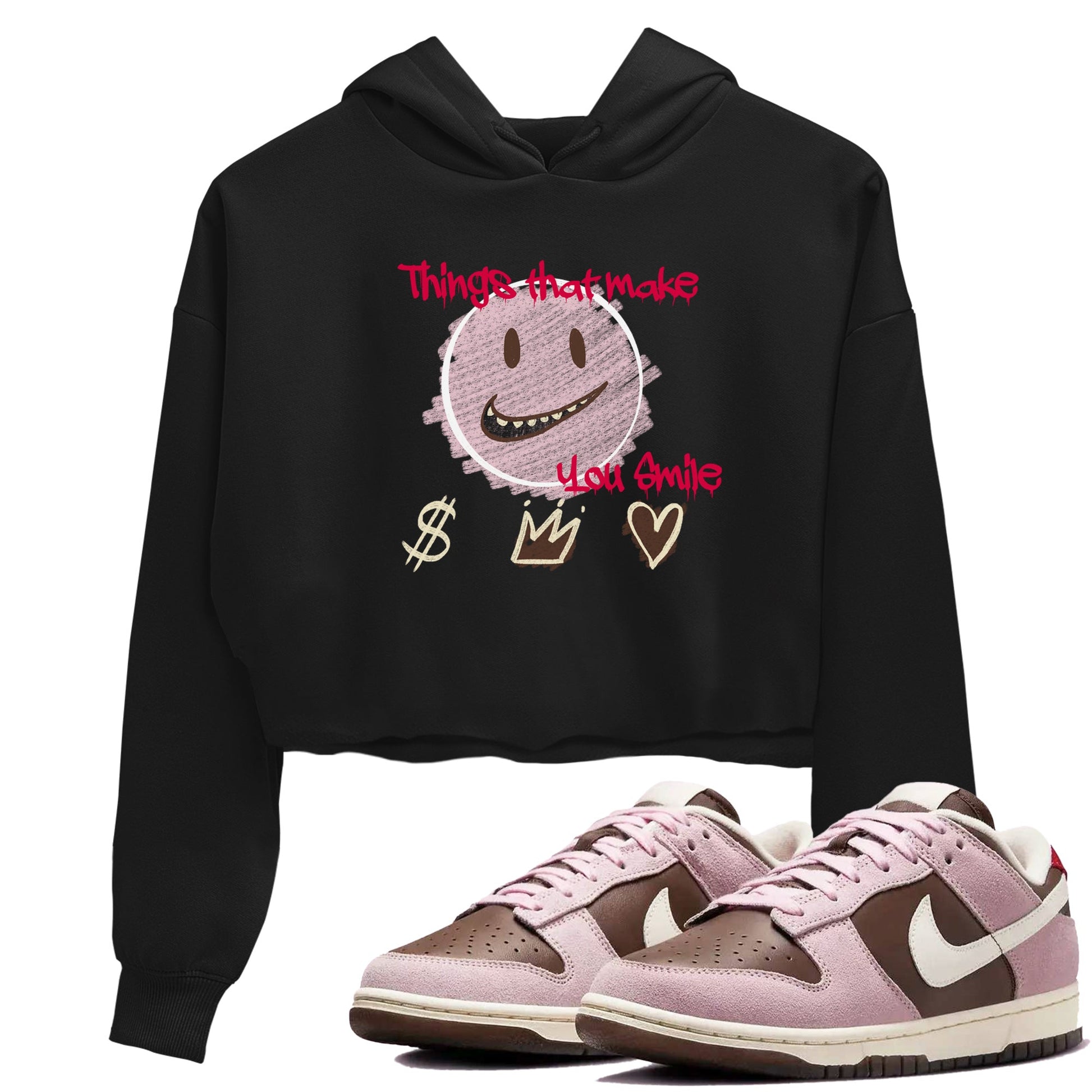 Dunk Cacao Wow And Pink Foam shirts to match jordans Things That Make You Smile sneaker match tees Dunk Cacao Wow And Pink Foam SNRT Sneaker Tees streetwear brand Black 1 crop tee