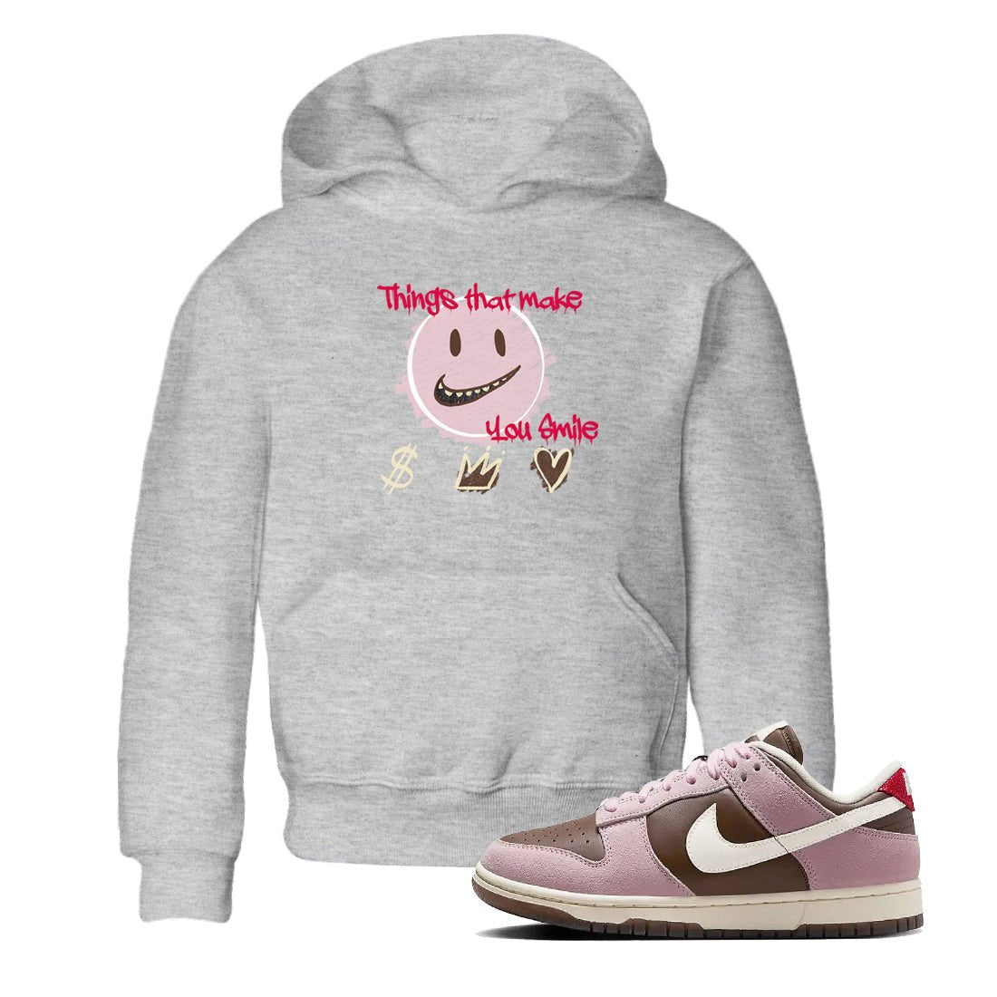 Dunk Cacao Wow And Pink Foam shirts to match jordans Things That Make You Smile sneaker match tees Dunk Cacao Wow And Pink Foam SNRT Sneaker Tees streetwear brand Baby and Youth Heather Grey 1 cotton tee