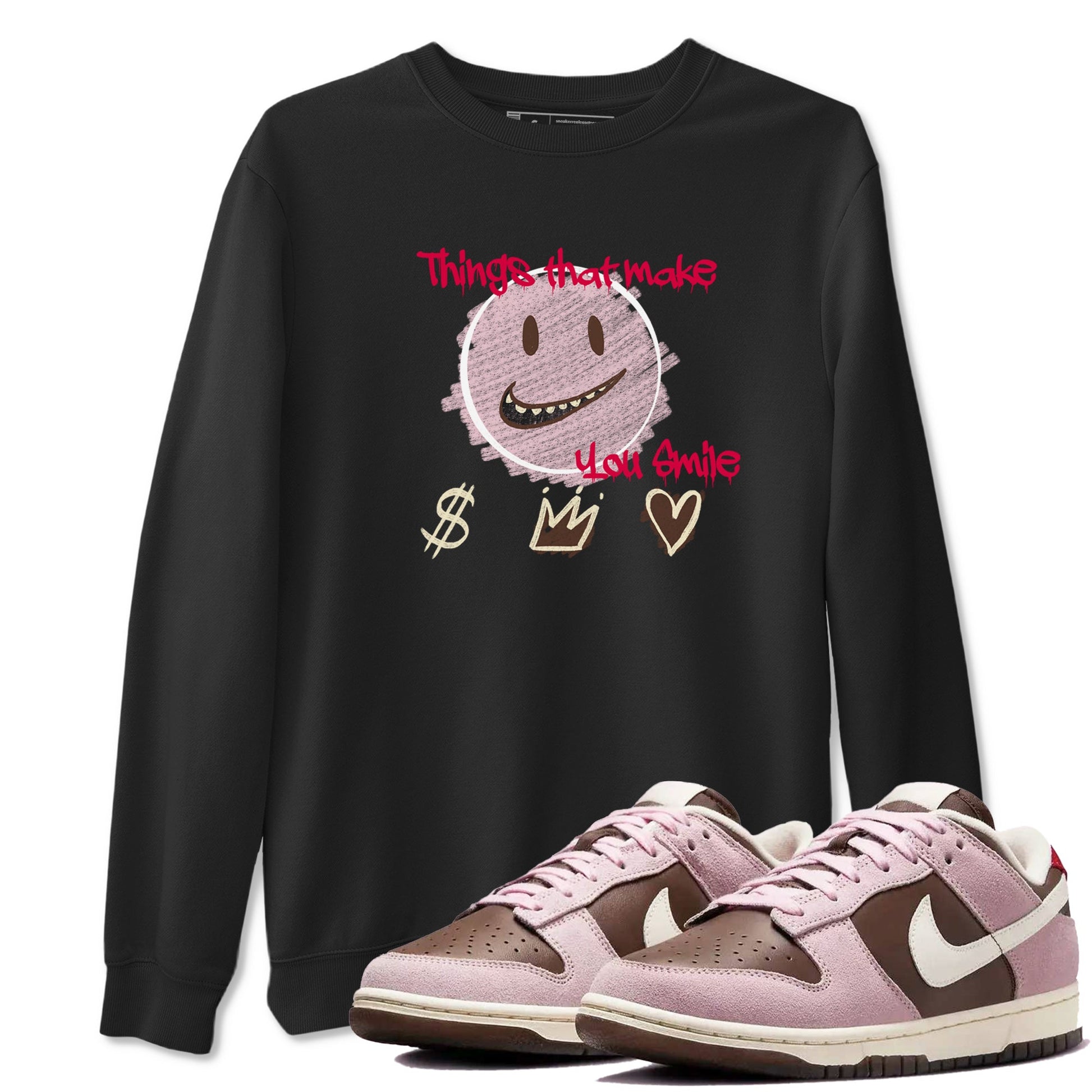 Dunk Cacao Wow And Pink Foam shirts to match jordans Things That Make You Smile sneaker match tees Dunk Cacao Wow And Pink Foam SNRT Sneaker Tees streetwear brand Black 1 unisex cotton tee