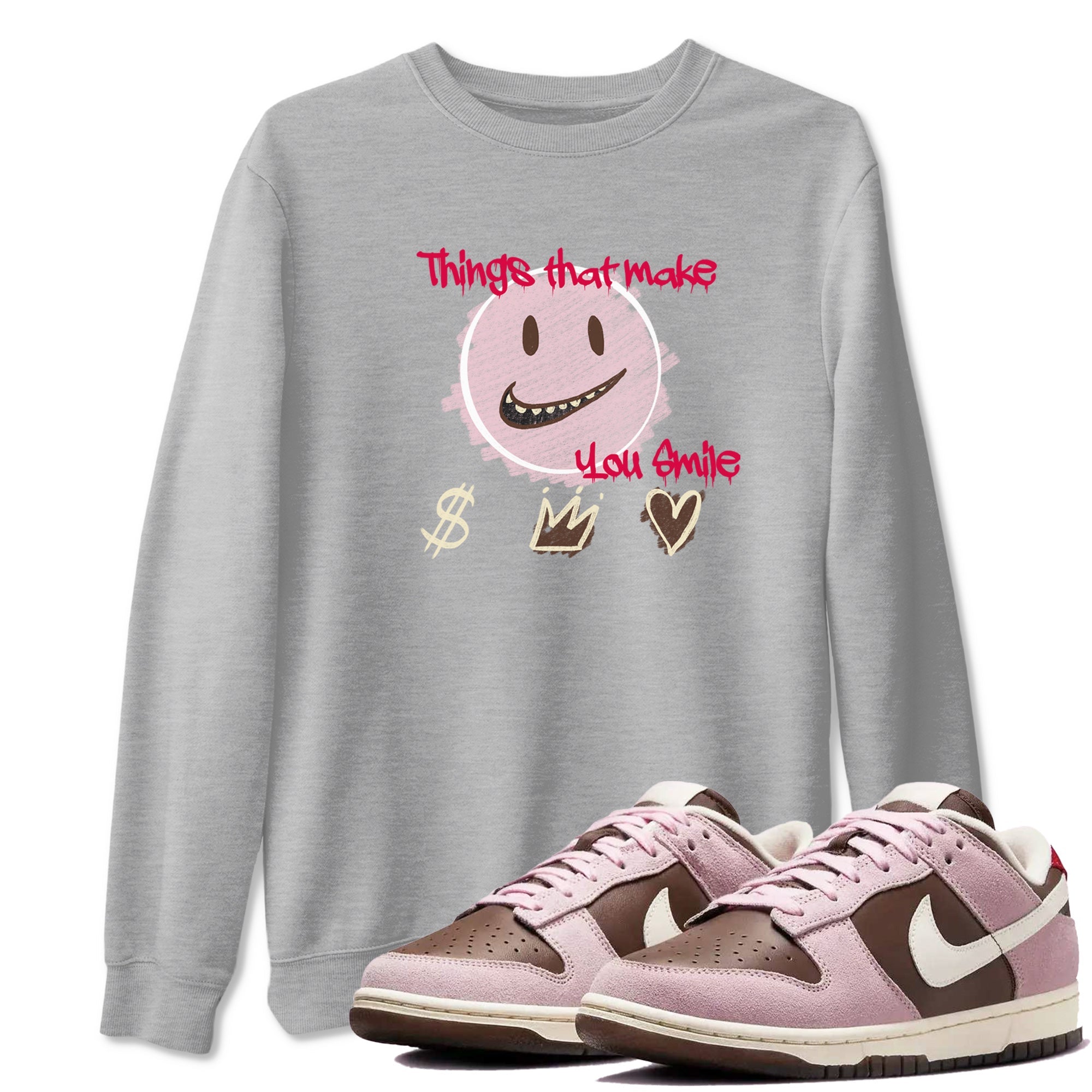Dunk Cacao Wow And Pink Foam shirts to match jordans Things That Make You Smile sneaker match tees Dunk Cacao Wow And Pink Foam SNRT Sneaker Tees streetwear brand Heather Grey 1 unisex cotton tee