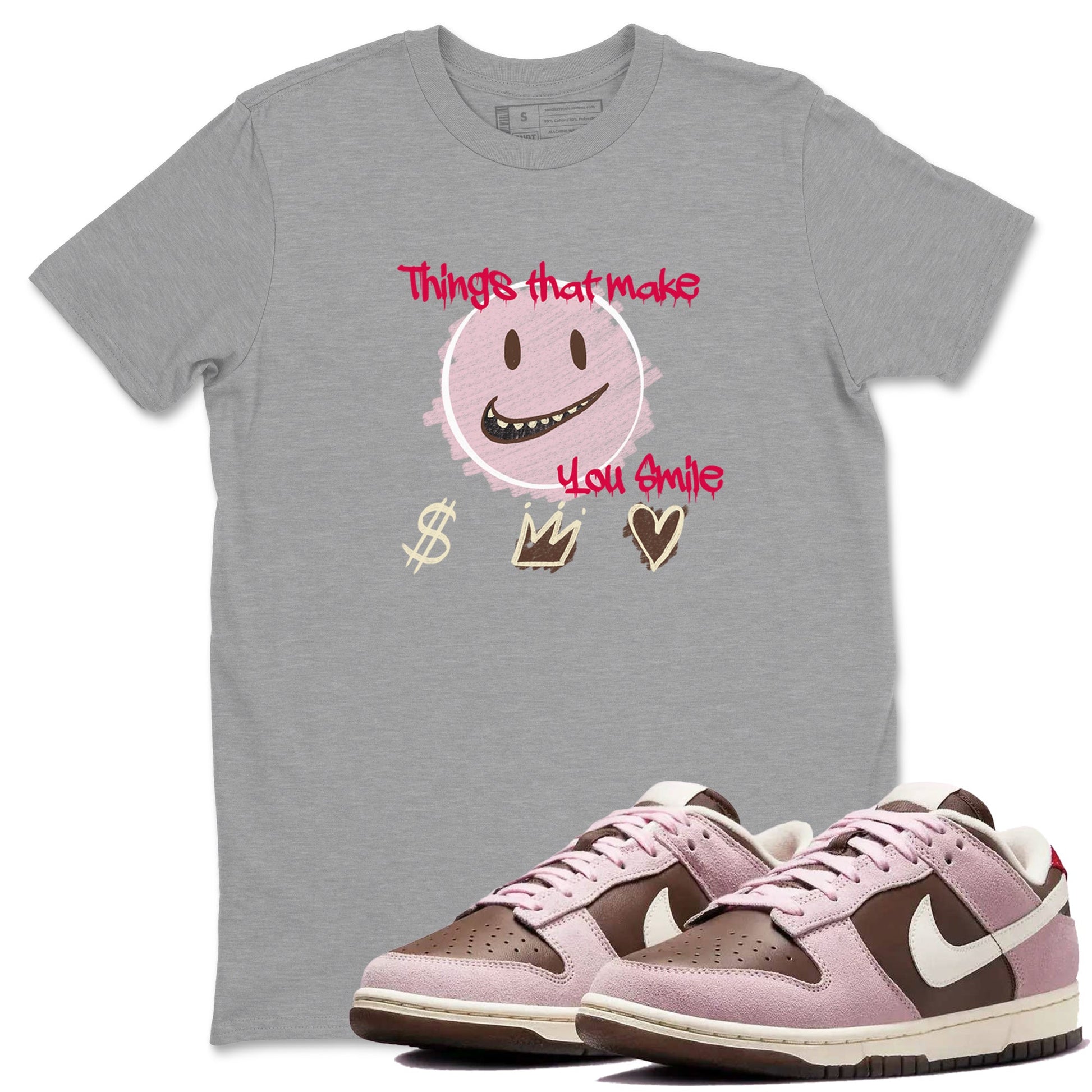 Dunk Cacao Wow And Pink Foam shirts to match jordans Things That Make You Smile sneaker match tees Dunk Cacao Wow And Pink Foam SNRT Sneaker Tees streetwear brand Heather Grey 1 unisex cotton tee