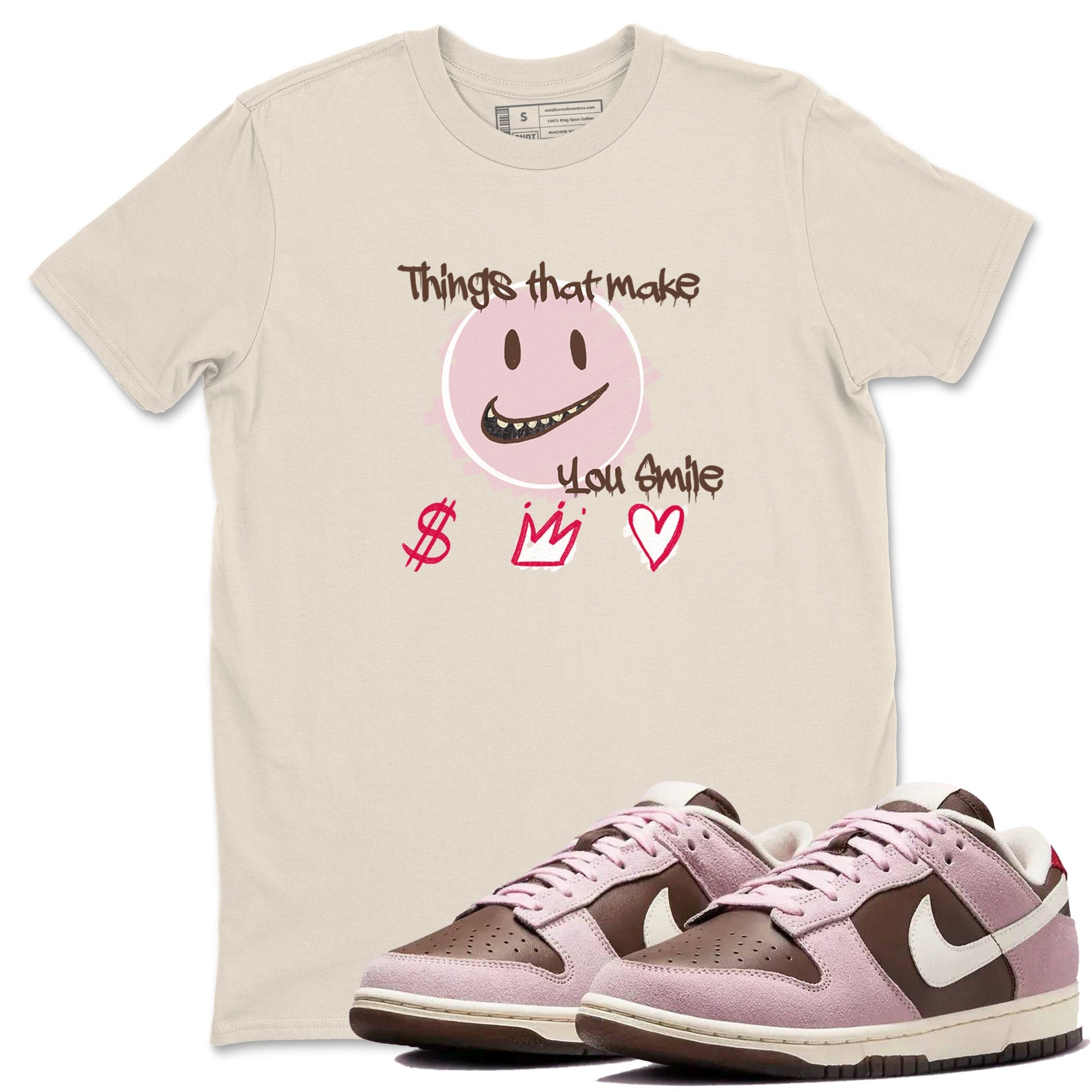 Dunk Cacao Wow And Pink Foam shirts to match jordans Things That Make You Smile sneaker match tees Dunk Cacao Wow And Pink Foam SNRT Sneaker Tees streetwear brand Natural 1 unisex cotton tee