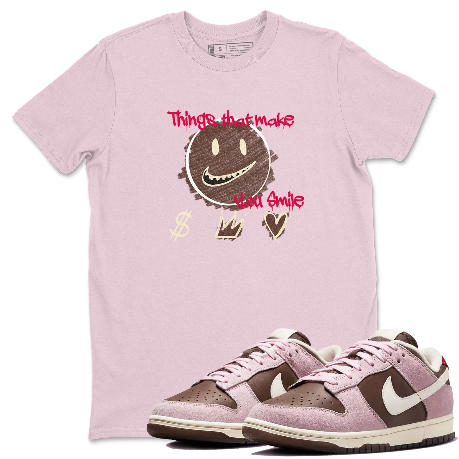 Dunk Cacao Wow And Pink Foam shirts to match jordans Things That Make You Smile sneaker match tees Dunk Cacao Wow And Pink Foam SNRT Sneaker Tees streetwear brand Pink 1 unisex cotton tee