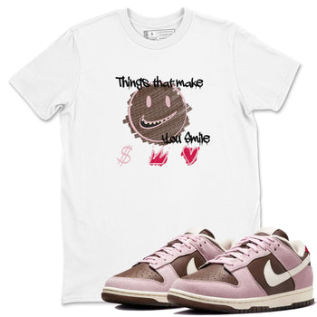 Dunk Cacao Wow And Pink Foam shirts to match jordans Things That Make You Smile sneaker match tees Dunk Cacao Wow And Pink Foam SNRT Sneaker Tees streetwear brand White 1 unisex cotton tee