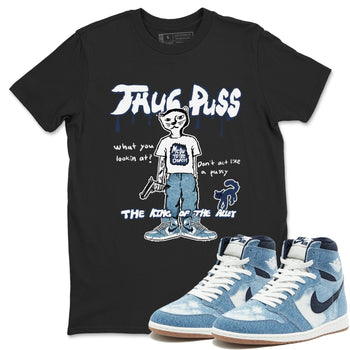 1s Denim shirts to match jordans Thug Puss sneaker match tees Air Jordan 1 Denim SNRT Sneaker Tees streetwear brand Black 1 unisex cotton tee