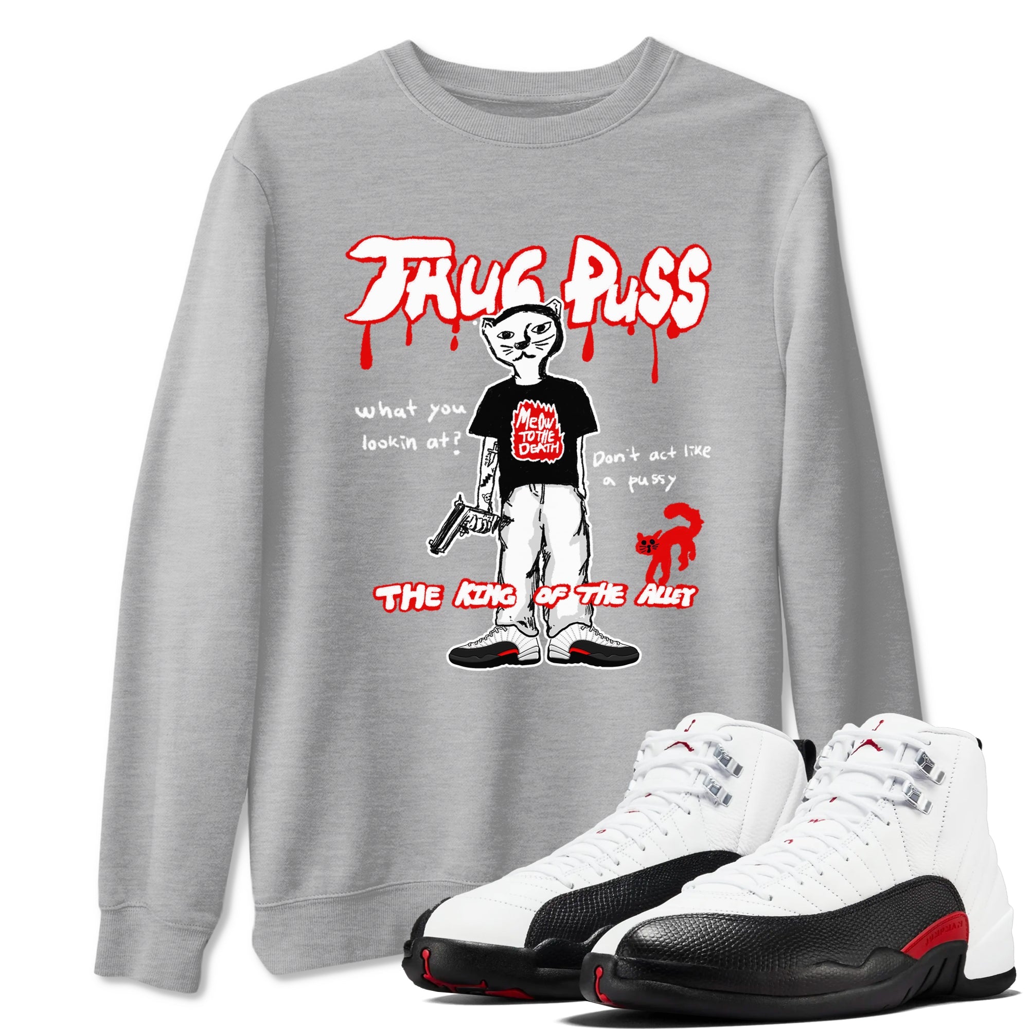 12s Taxi Flip shirt to match jordans Thug Puss sneaker tees Air Jordan 12 Taxi Flip SNRT Sneaker Release Tees unisex cotton Heather Grey 1 crew neck shirt