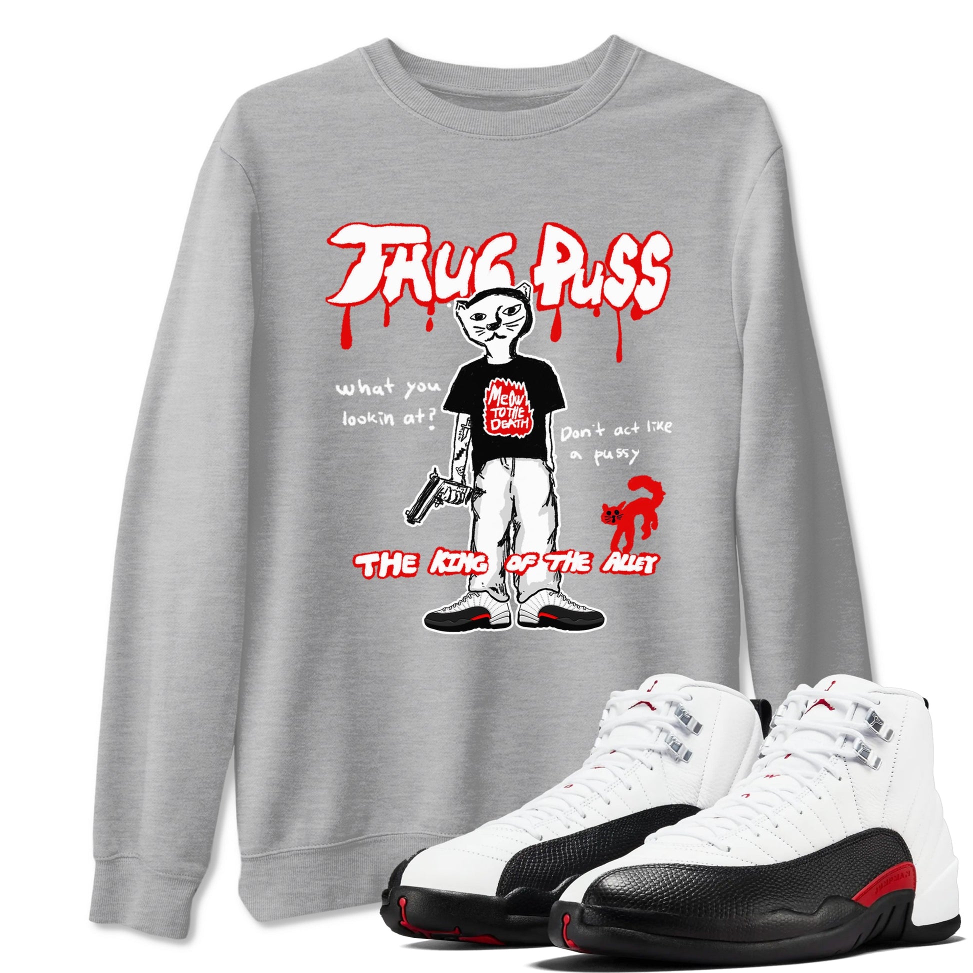 12s Taxi Flip shirt to match jordans Thug Puss sneaker tees Air Jordan 12 Taxi Flip SNRT Sneaker Release Tees unisex cotton Heather Grey 1 crew neck shirt