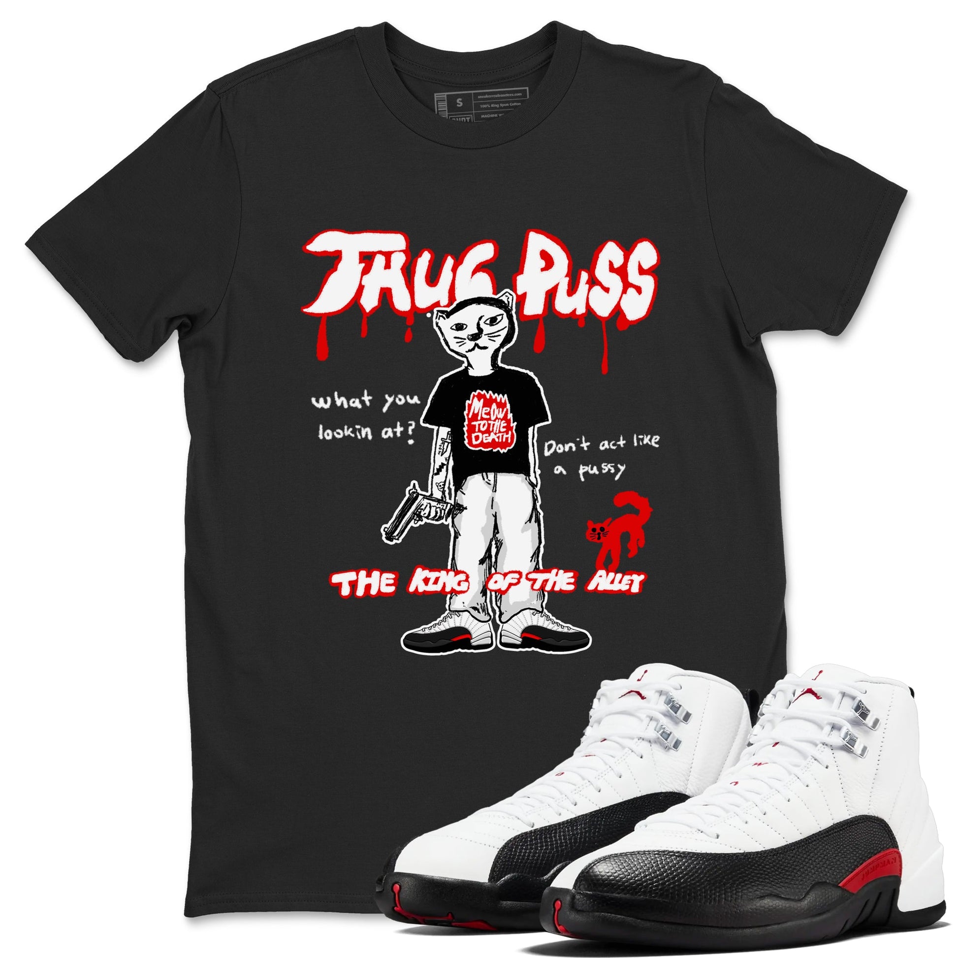 12s Taxi Flip shirt to match jordans Thug Puss sneaker tees Air Jordan 12 Taxi Flip SNRT Sneaker Release Tees unisex cotton Black 1 crew neck shirt