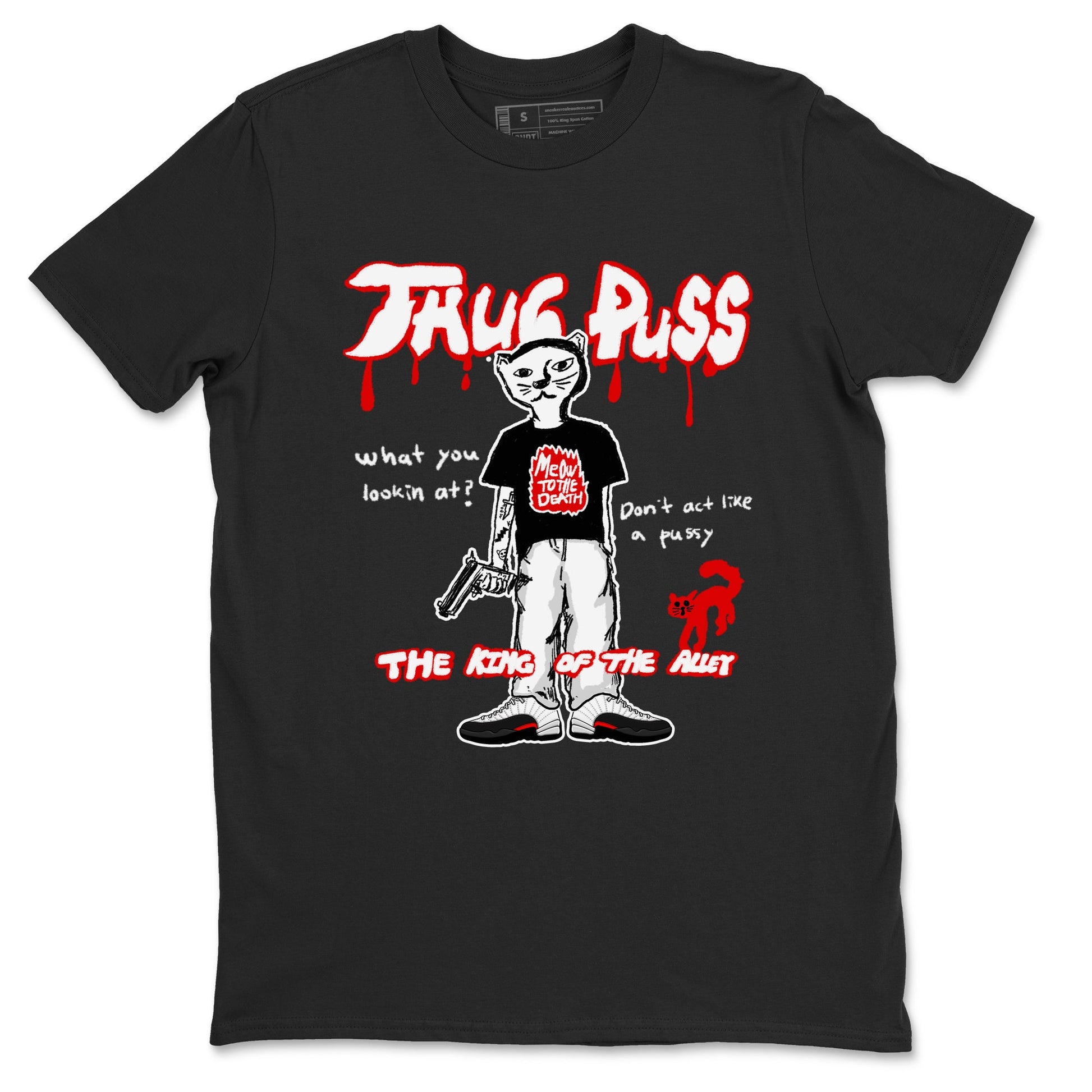 12s Taxi Flip shirt to match jordans Thug Puss sneaker tees Air Jordan 12 Taxi Flip SNRT Sneaker Release Tees unisex cotton Black 2 crew neck shirt