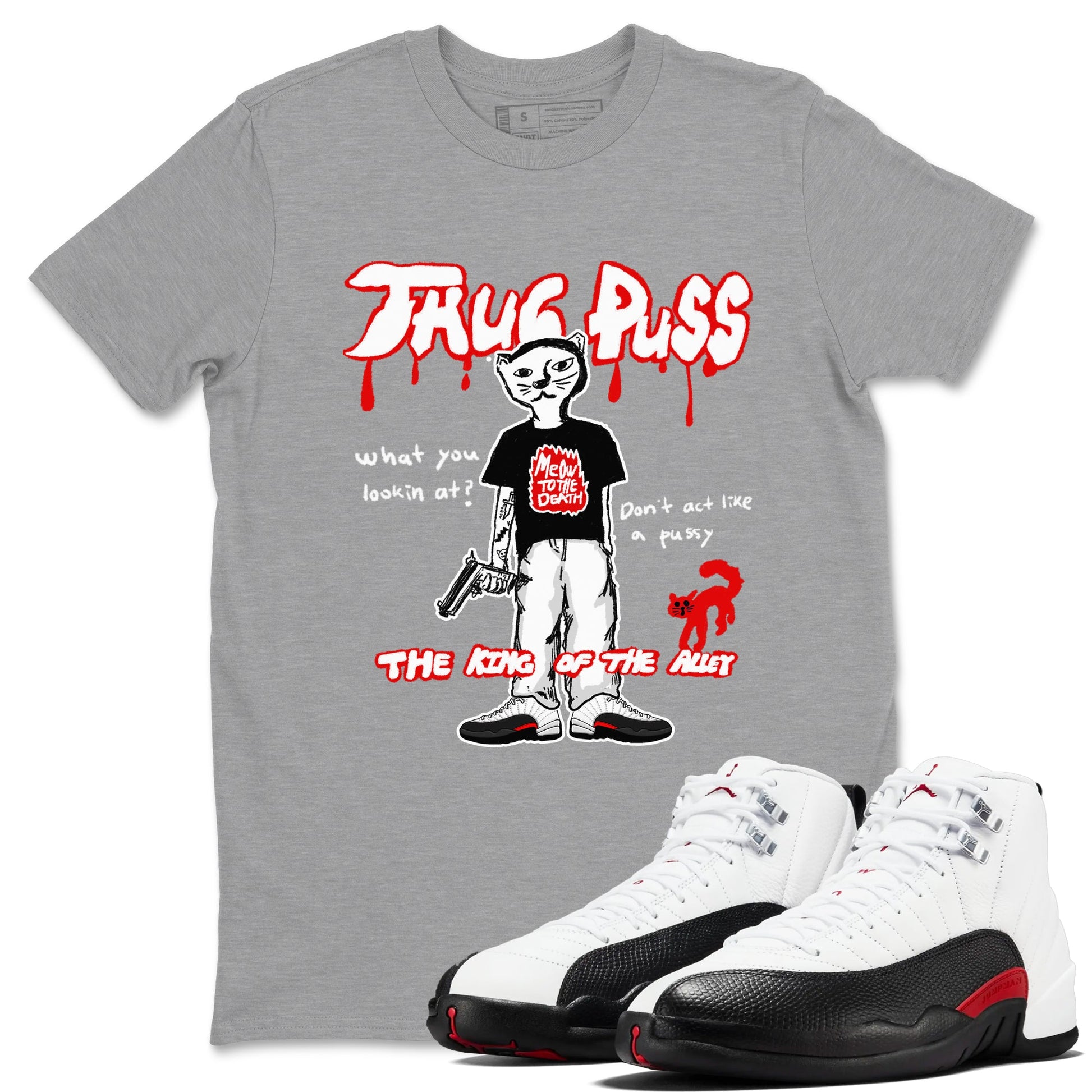12s Taxi Flip shirt to match jordans Thug Puss sneaker tees Air Jordan 12 Taxi Flip SNRT Sneaker Release Tees unisex cotton Heather Grey 1 crew neck shirt