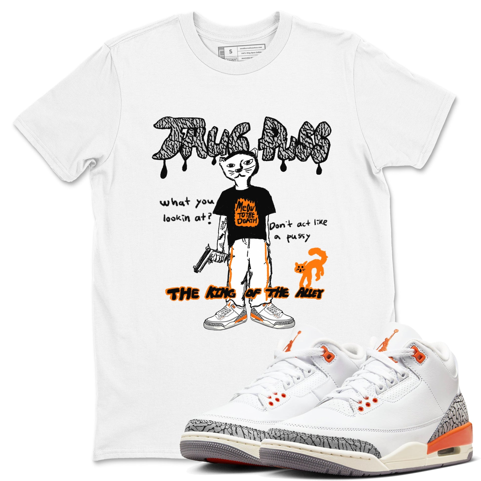 AJ3 Georgia Peach shirt to match jordans Thug Puss sneaker tees Air Jordan 3 Retro Georgia Peach SNRT sneaker release Tees unisex cotton White 1 crew neck shirt