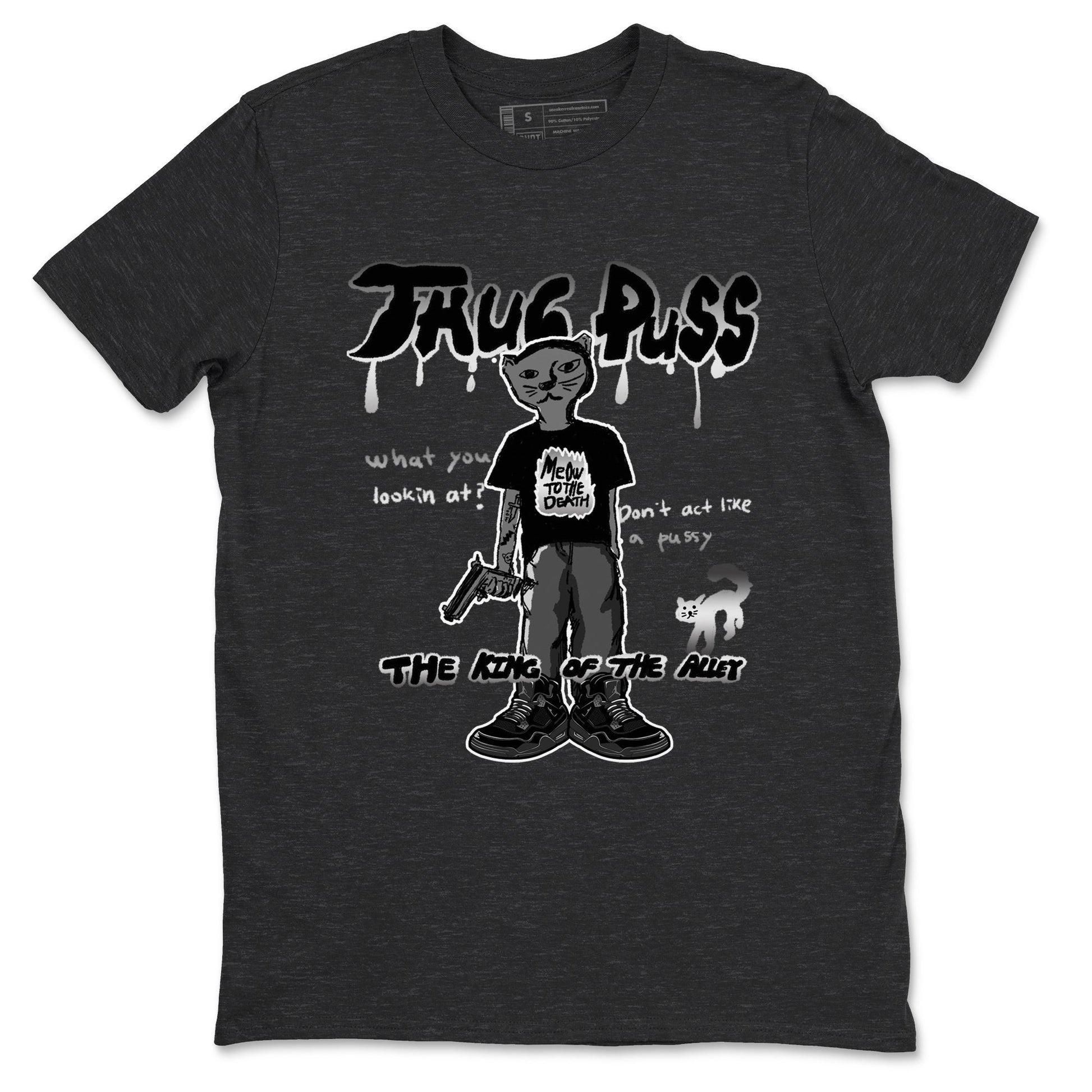 4s Black Cat shirts to match jordans Thug Puss sneaker match tees Air Jordan 4 Black Cat match shoes to clothes SNRT Sneaker Tees unisex cotton Charcoal Heather 2 shirts