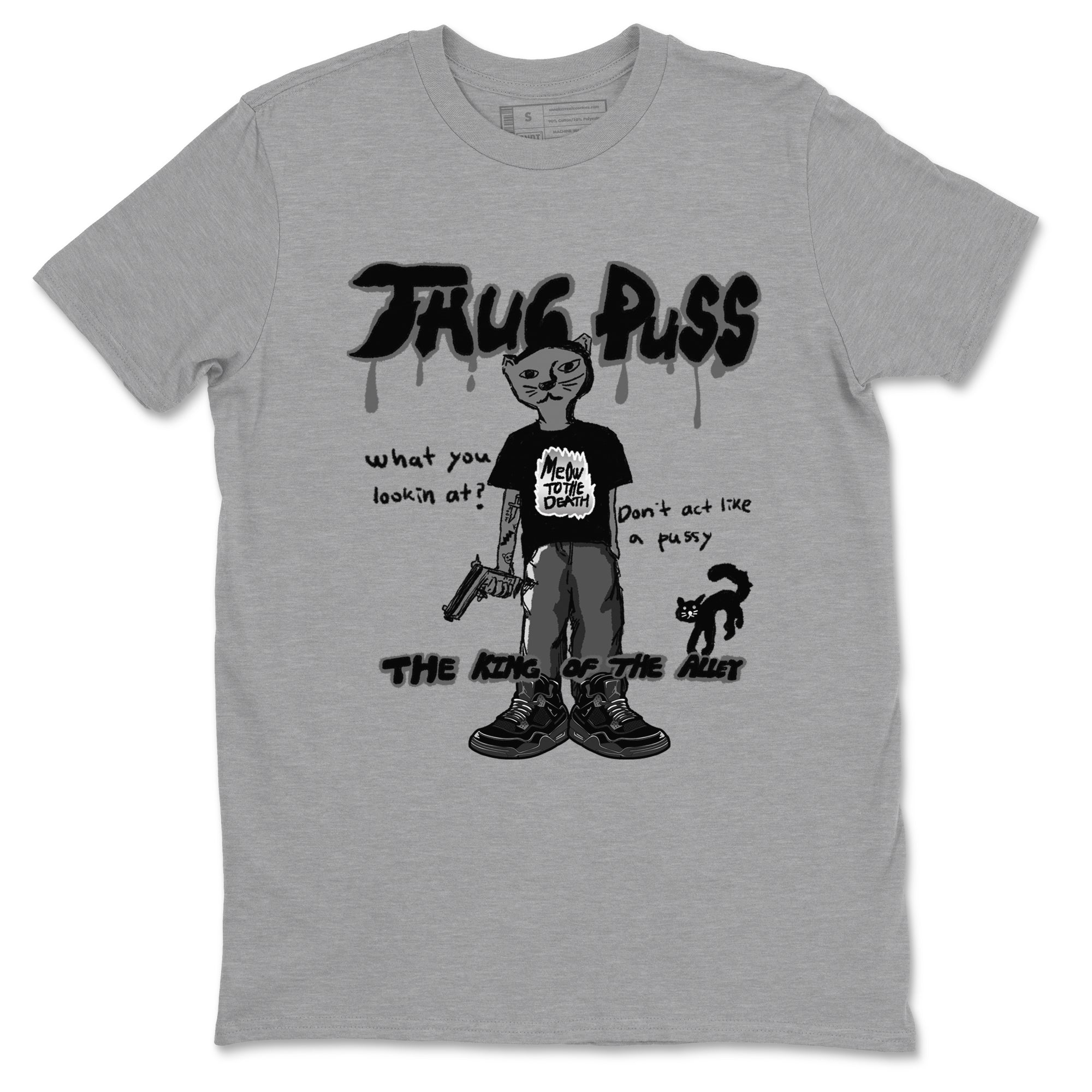 4s Black Cat shirts to match jordans Thug Puss sneaker match tees Air Jordan 4 Black Cat match shoes to clothes SNRT Sneaker Tees unisex cotton Heather Grey 2 shirts