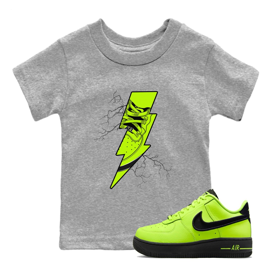 Air Force 1 Low Dance Volt shirts to match jordans Thunder Kick sneaker match tees Air Force 1 Volt match shoes to clothes SNRT Sneaker Tees Youth Baby Heather Grey 1 tee