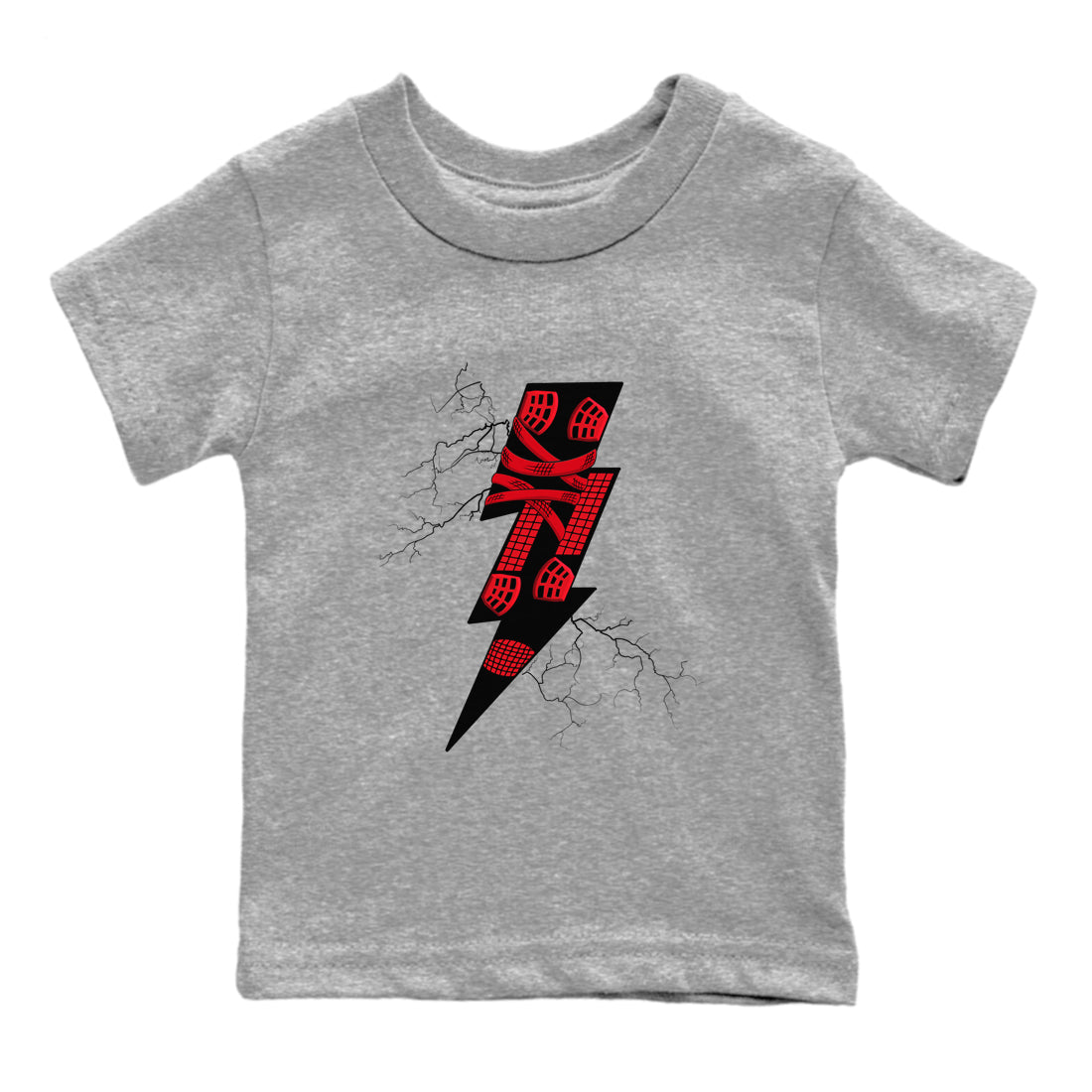 4s Red Thunder shirts to match jordans Thunder Kick sneaker match tees Air Jordan 4 Red Thunder SNRT Sneaker Tees streetwear brand Baby and Youth Heather Grey 2 cotton tee