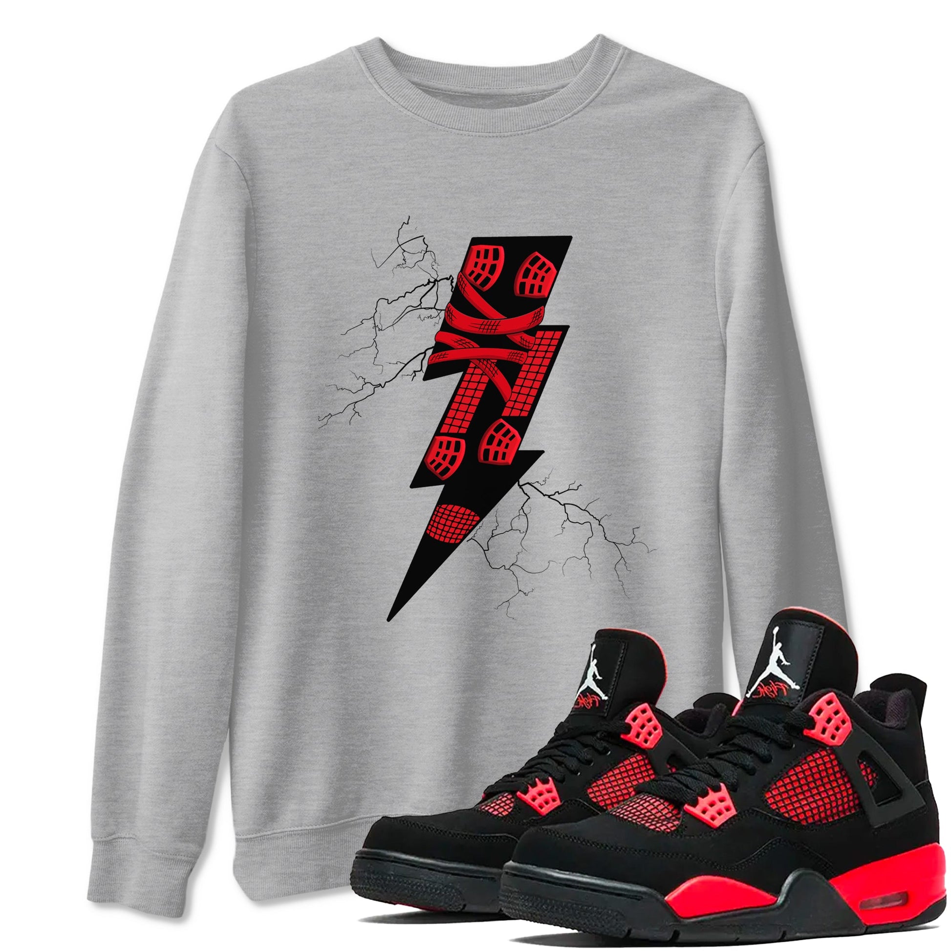4s Red Thunder shirts to match jordans Thunder Kick sneaker match tees Air Jordan 4 Red Thunder SNRT Sneaker Tees streetwear brand Heather Grey 1 unisex cotton tee