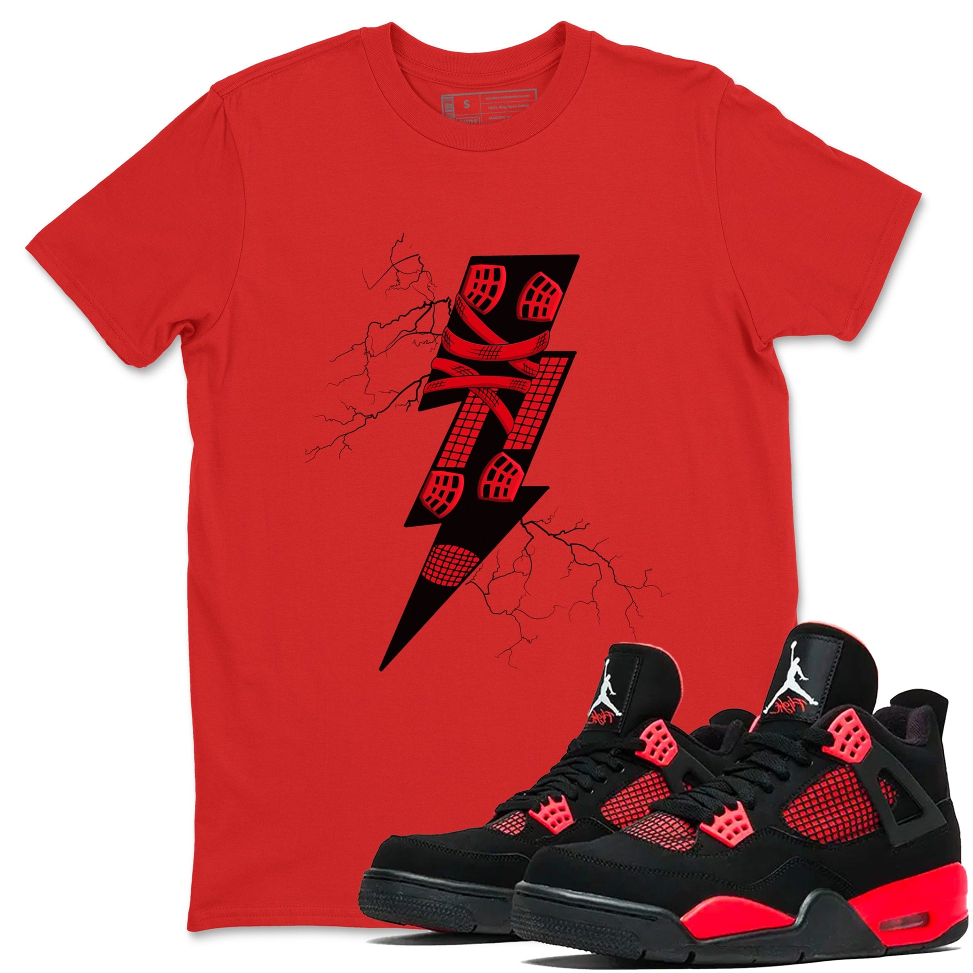 4s Red Thunder shirts to match jordans Thunder Kick sneaker match tees Air Jordan 4 Red Thunder SNRT Sneaker Tees streetwear brand Red 1 unisex cotton tee