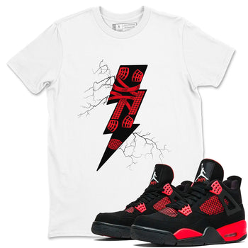 4s Red Thunder shirts to match jordans Thunder Kick sneaker match tees Air Jordan 4 Red Thunder SNRT Sneaker Tees streetwear brand White 1 unisex cotton tee