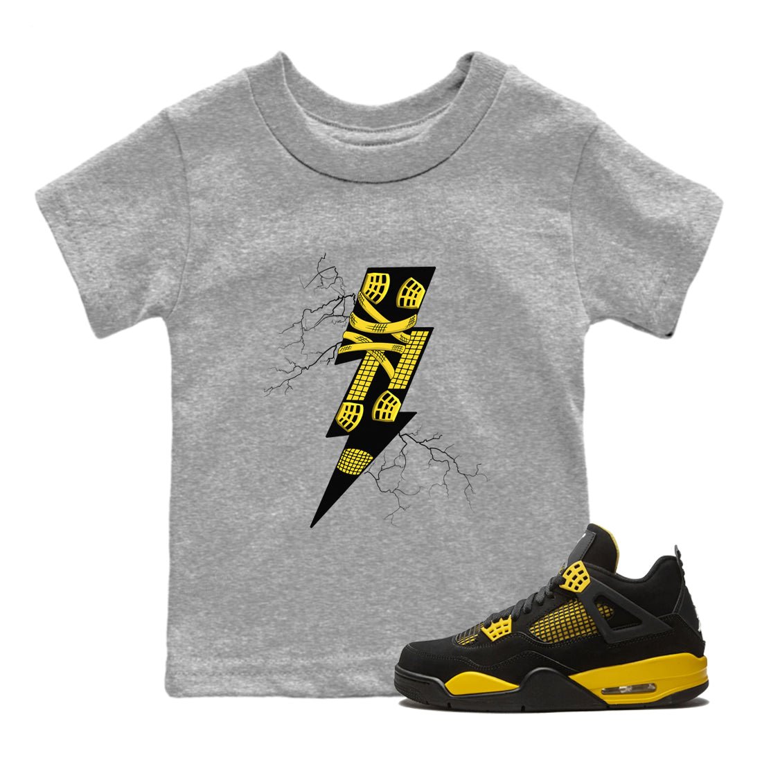 AJ4 Thunder shirts to match jordans Thunder Kick sneaker match tees Air Jordan 4 Thunder SNRT Sneaker Tees streetwear brand Baby and Youth Heather Grey 1 cotton tee