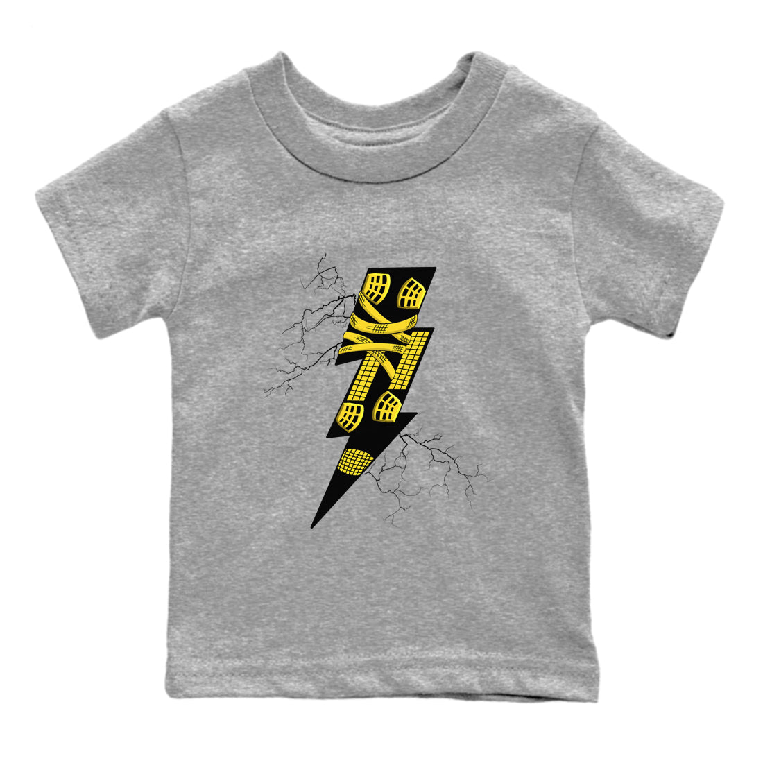 AJ4 Thunder shirts to match jordans Thunder Kick sneaker match tees Air Jordan 4 Thunder SNRT Sneaker Tees streetwear brand Baby and Youth Heather Grey 2 cotton tee