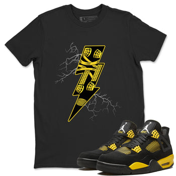 AJ4 Thunder shirts to match jordans Thunder Kick sneaker match tees Air Jordan 4 Thunder SNRT Sneaker Tees streetwear brand Black 1 unisex cotton tee
